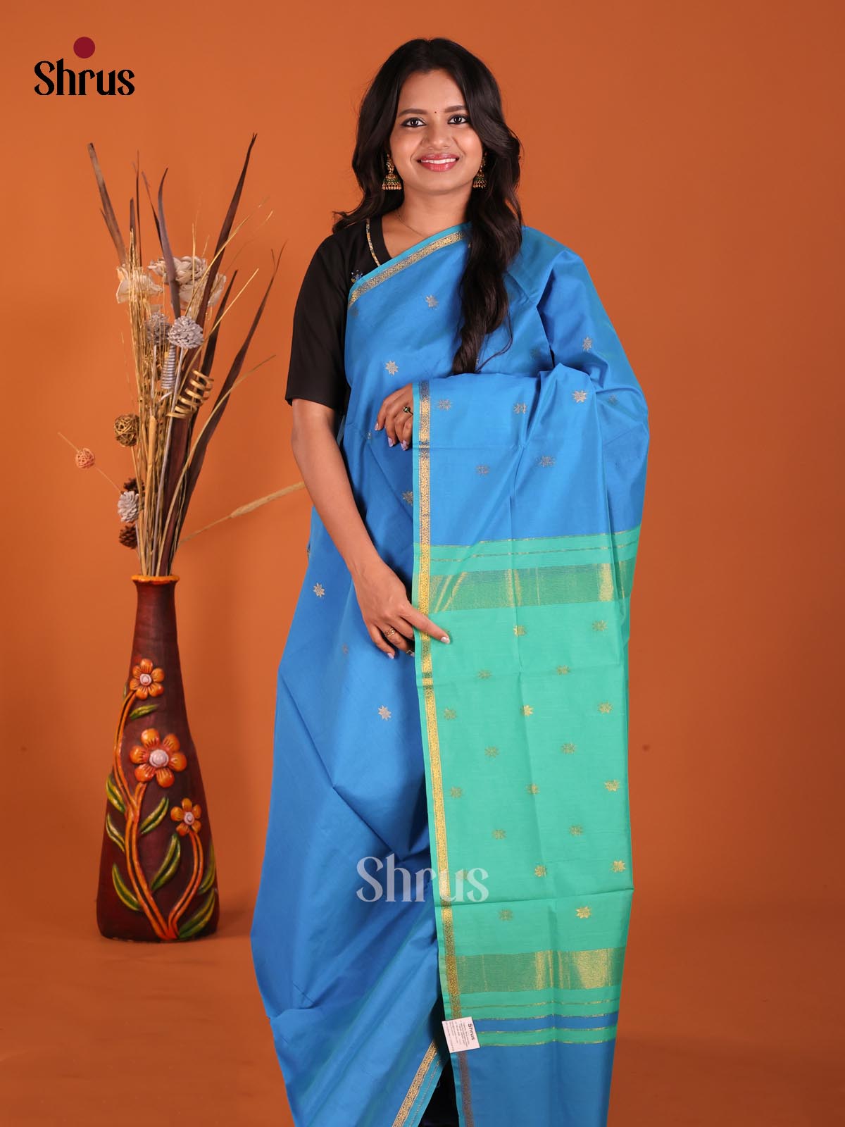 Blue & Green - Semi Maheshwari Saree