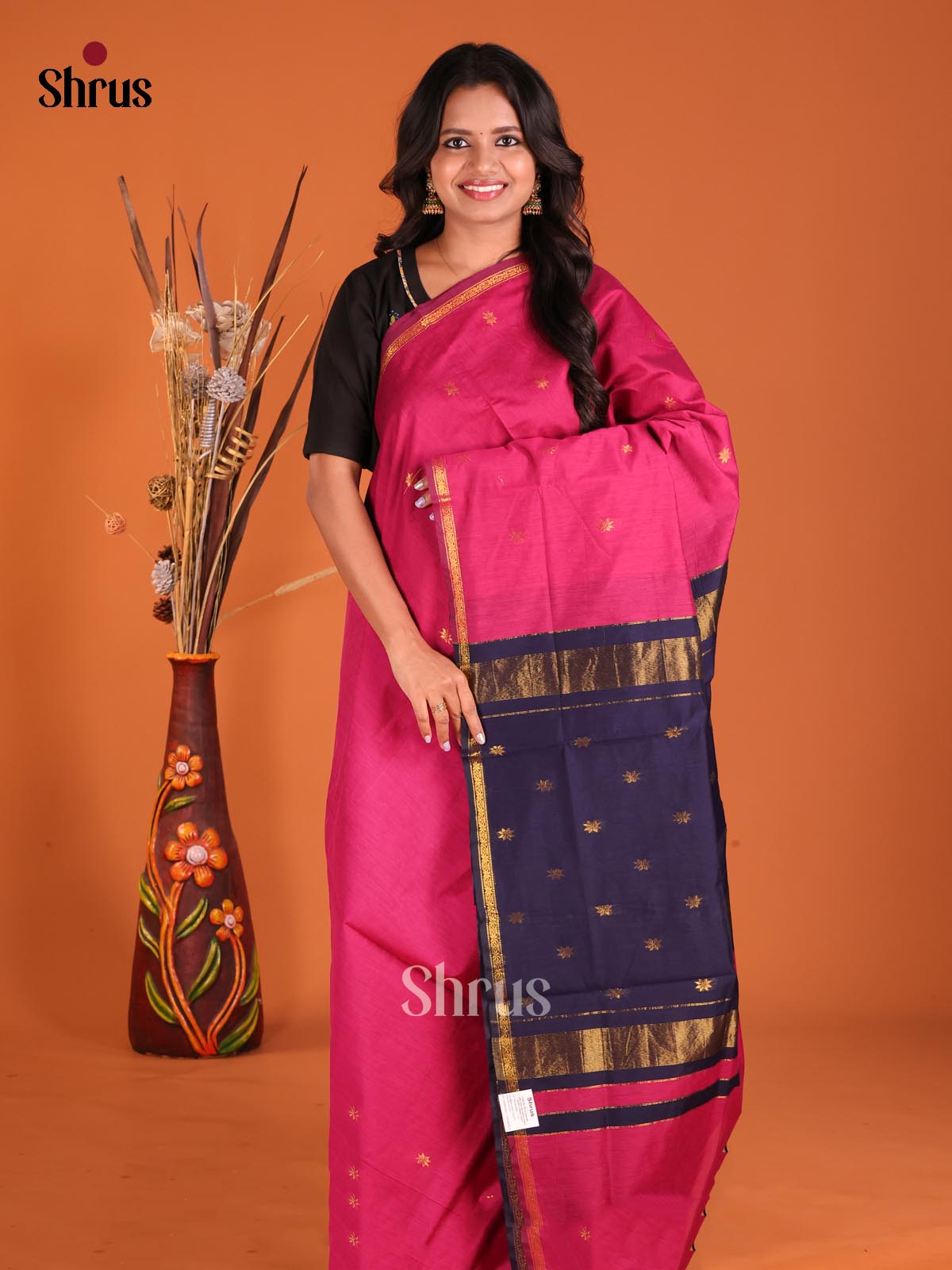 Pink & Blue - Semi Maheshwari Saree - Shop on Shrus.com