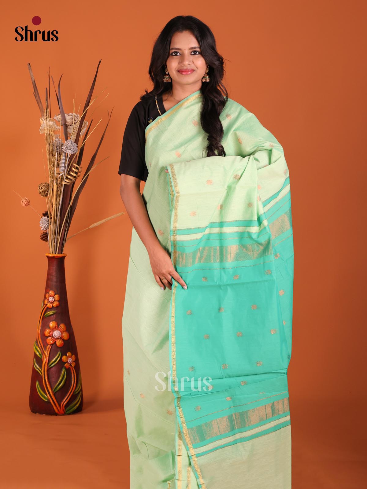 Pista Green & green - Semi Maheshwari Saree - Shop on Shrus.com