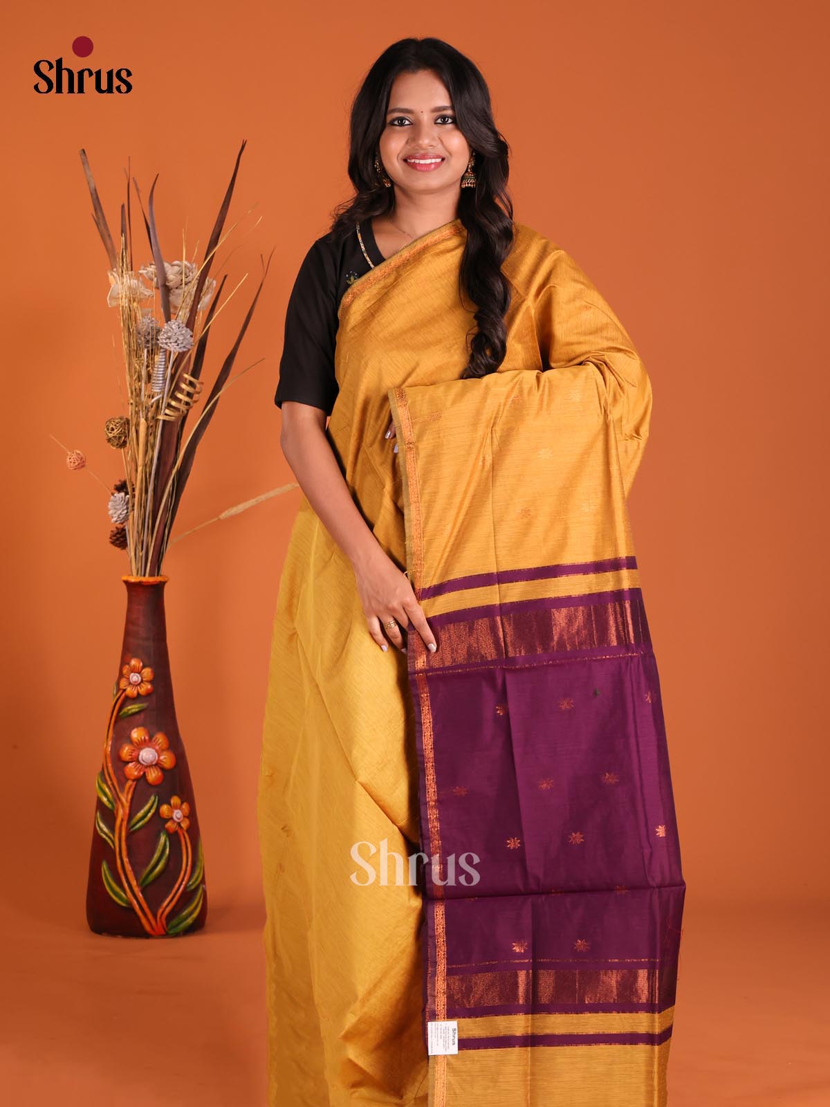 Mustard & Violet- Semi Maheshwari Saree - Shop on Shrus.com
