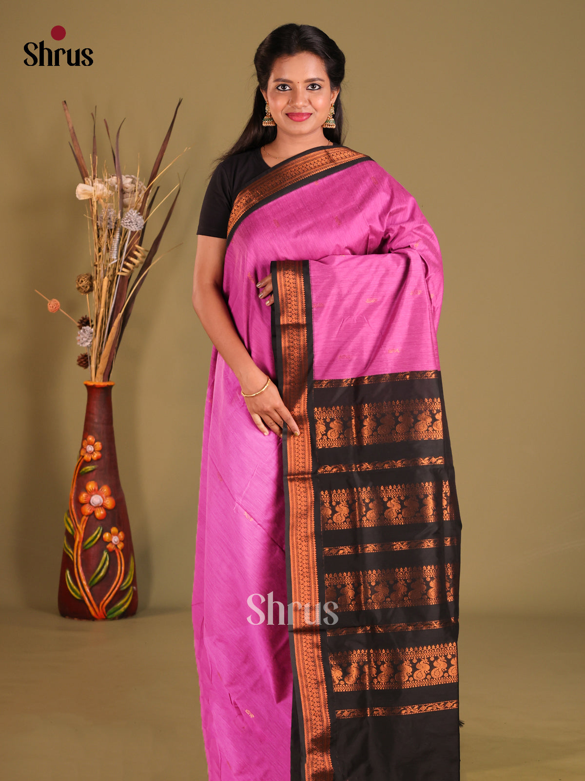 Majenta & Black - Kalyani Cotton Saree - Shop on Shrus.com