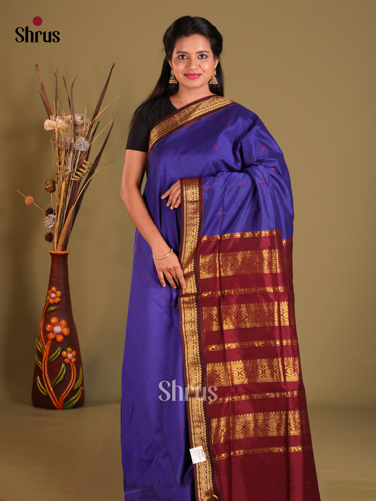 Blue & Maroon- Kalyani Cotton Saree
