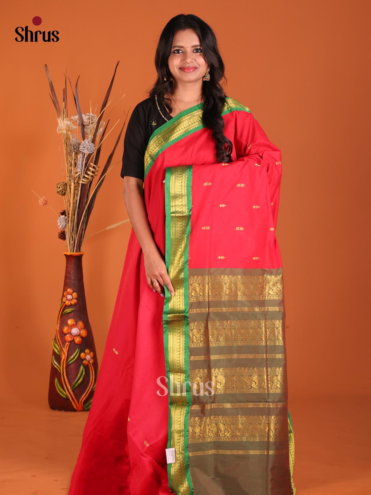 Red & Green - Kalyani Cotton Saree - Shop on Shrus.com