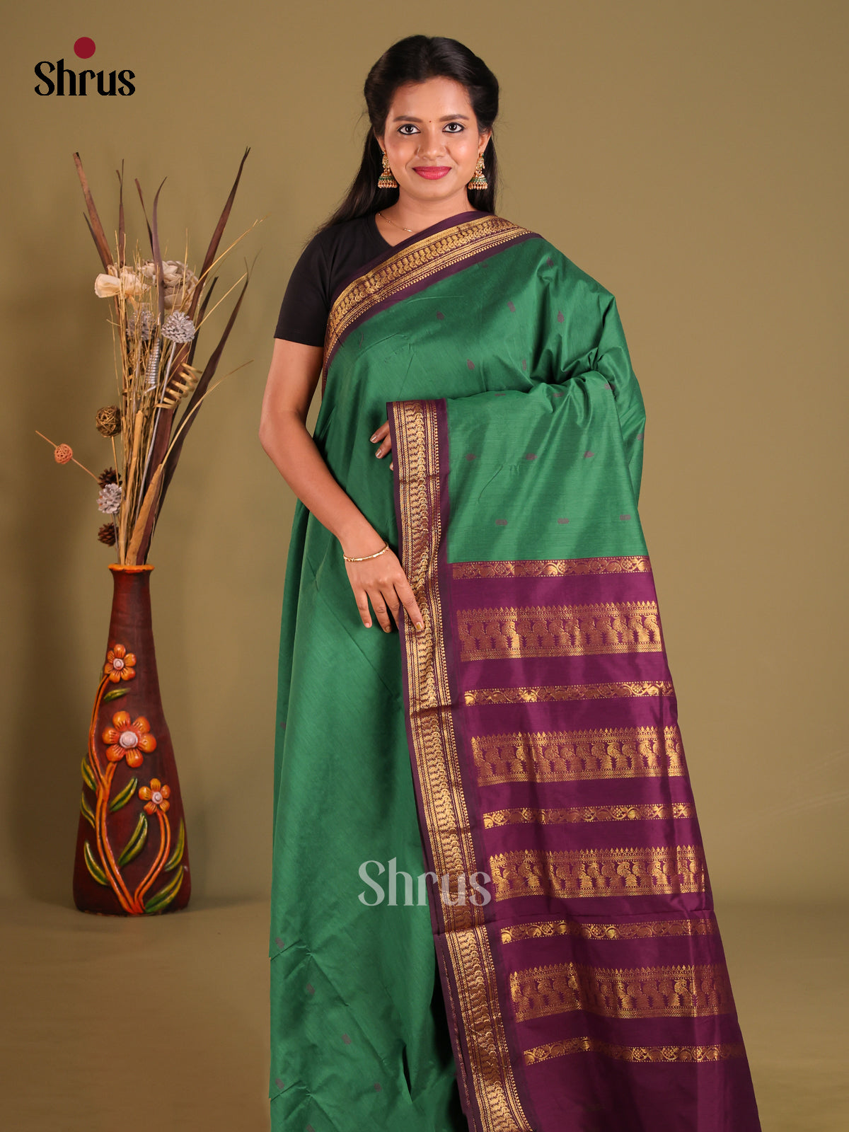 Green & Violet - Kalyani Cotton Saree - Shop on Shrus.com