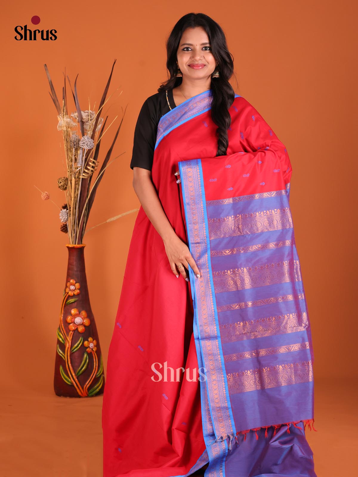 Red & Blue- Kalyani Cotton Saree