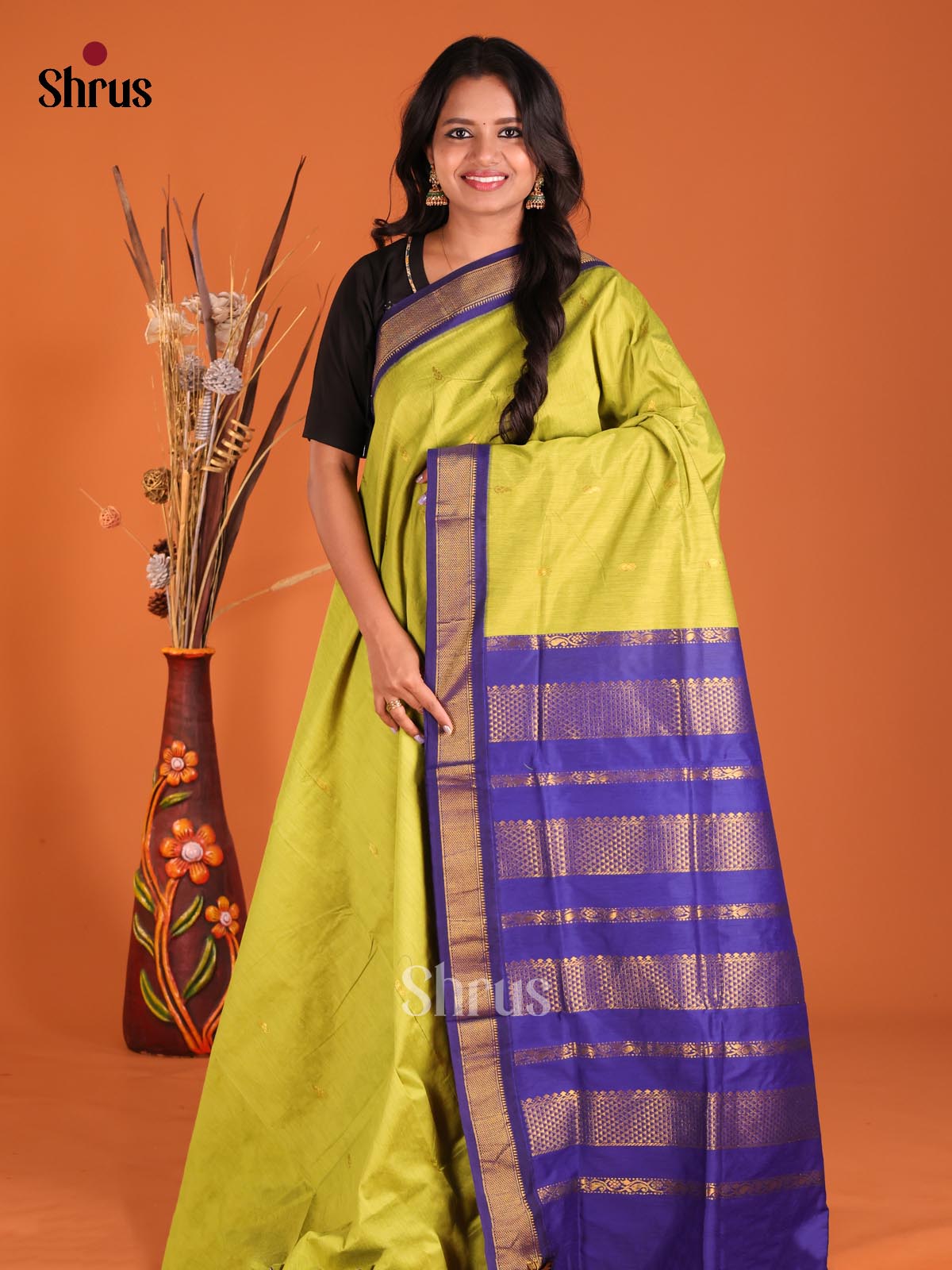 Light Green & Blue- Kalyani Cotton Saree - Shop on Shrus.com
