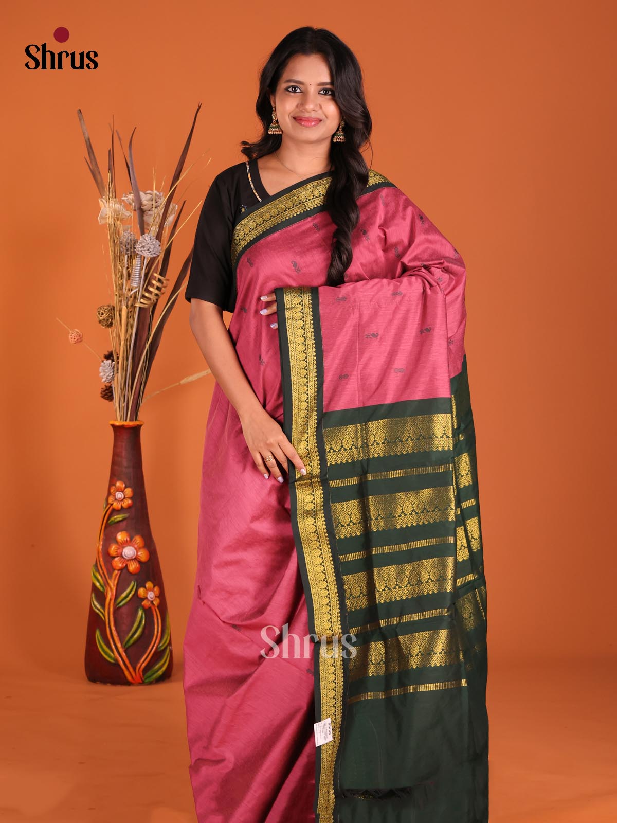 Pink & green - Kalyani Cotton Saree - Shop on Shrus.com