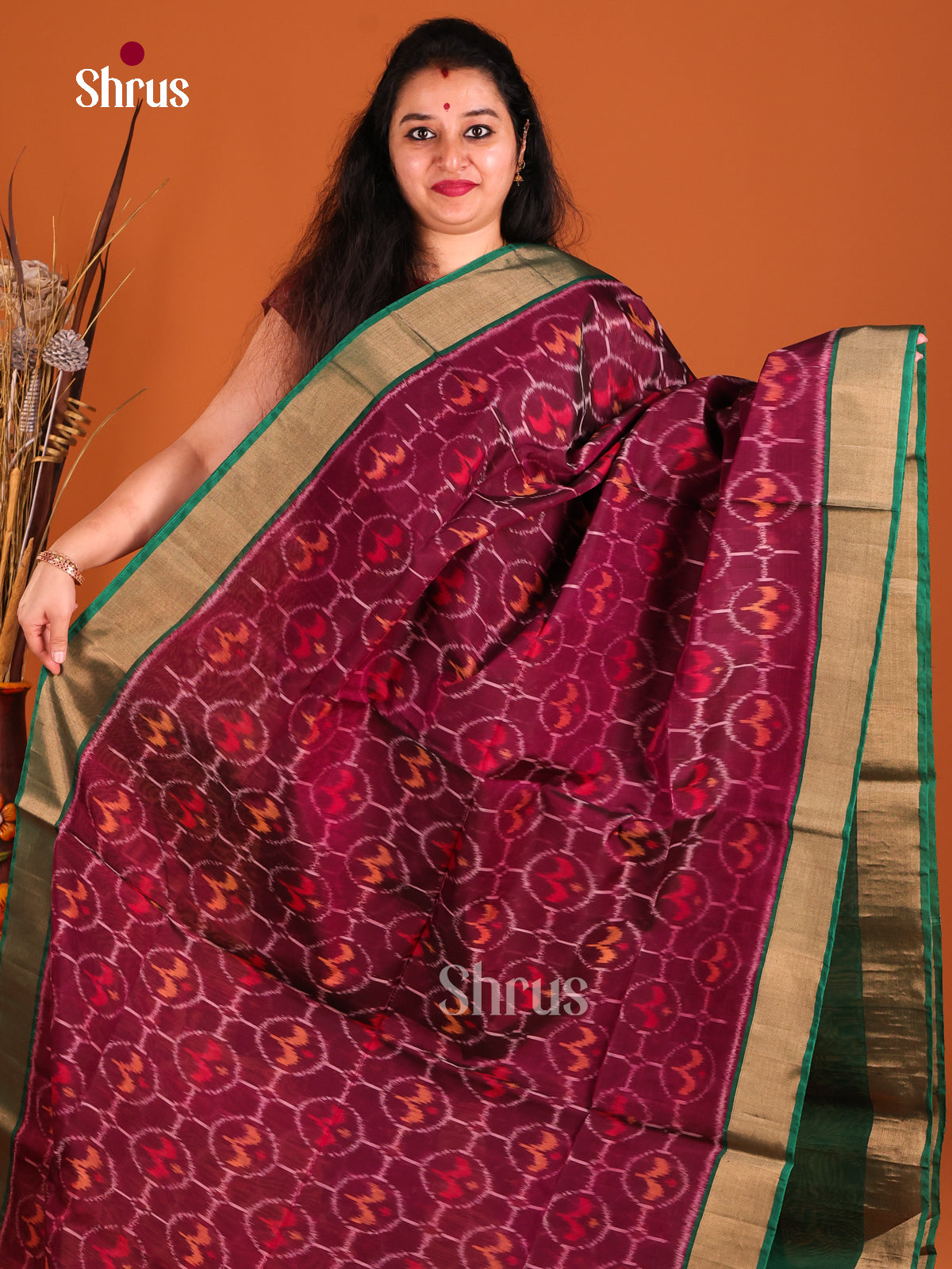 Maroon & Green- Pochampally sico Saree - Shop on Shrus.com