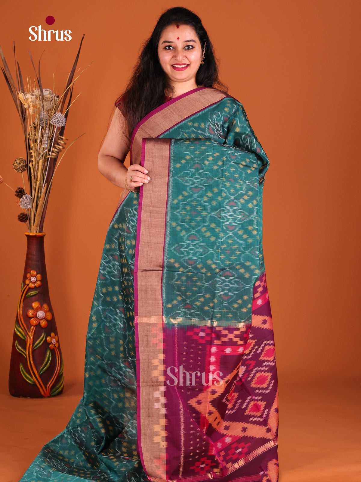 Green & Maroon - Pochampally sico Saree - Shop on Shrus.com