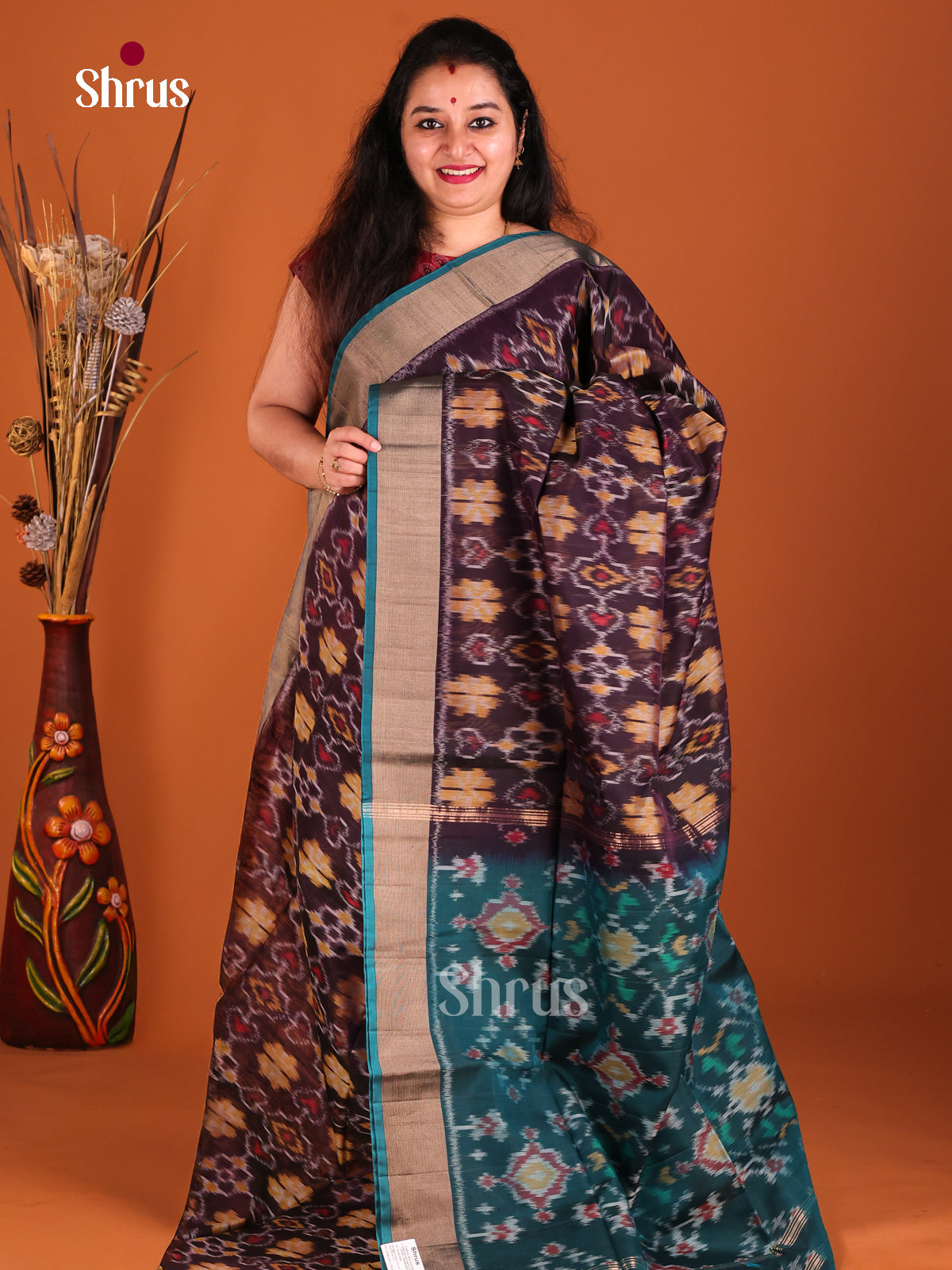 Brown & Peacock Green - Pochampally sico Saree