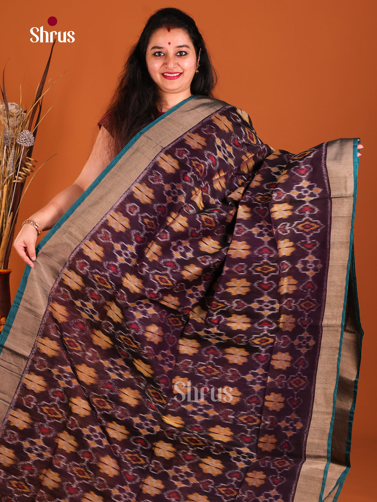 Brown & Peacock Green- Pochampally sico Saree