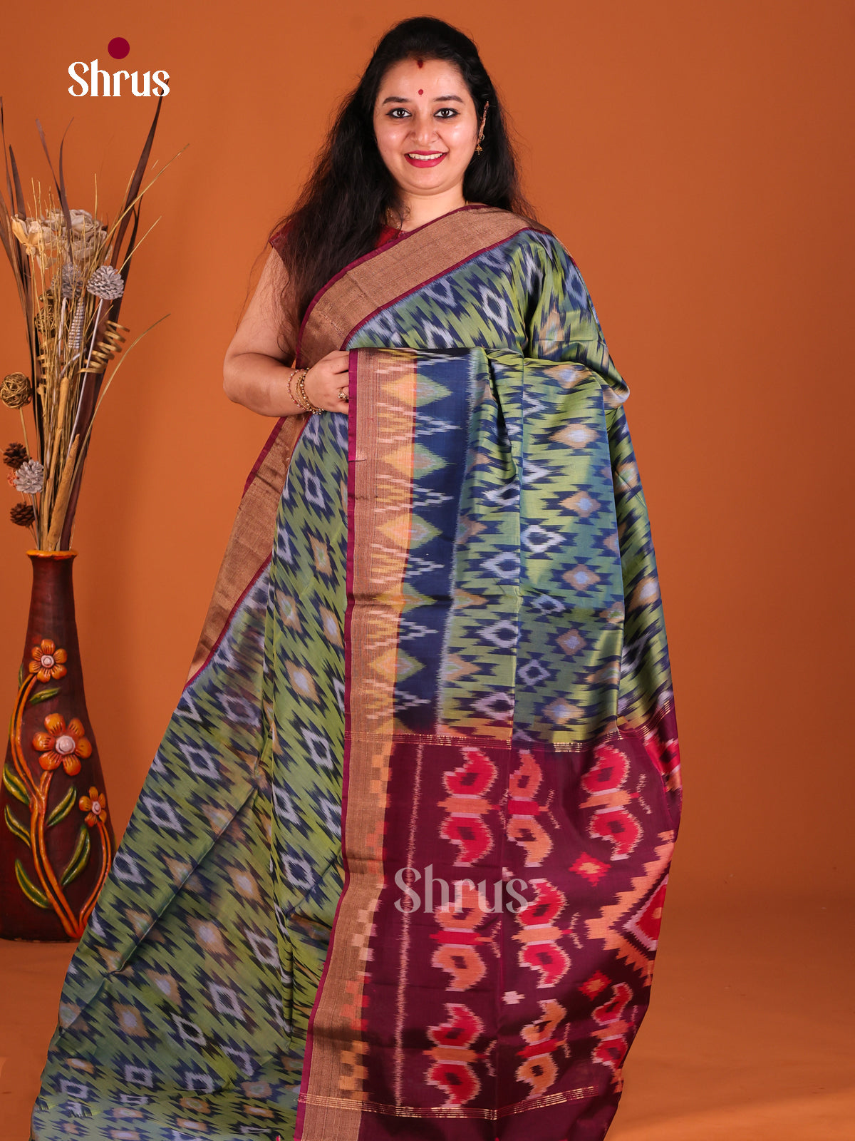Green & Maroon - Pochampally sico Saree - Shop on Shrus.com