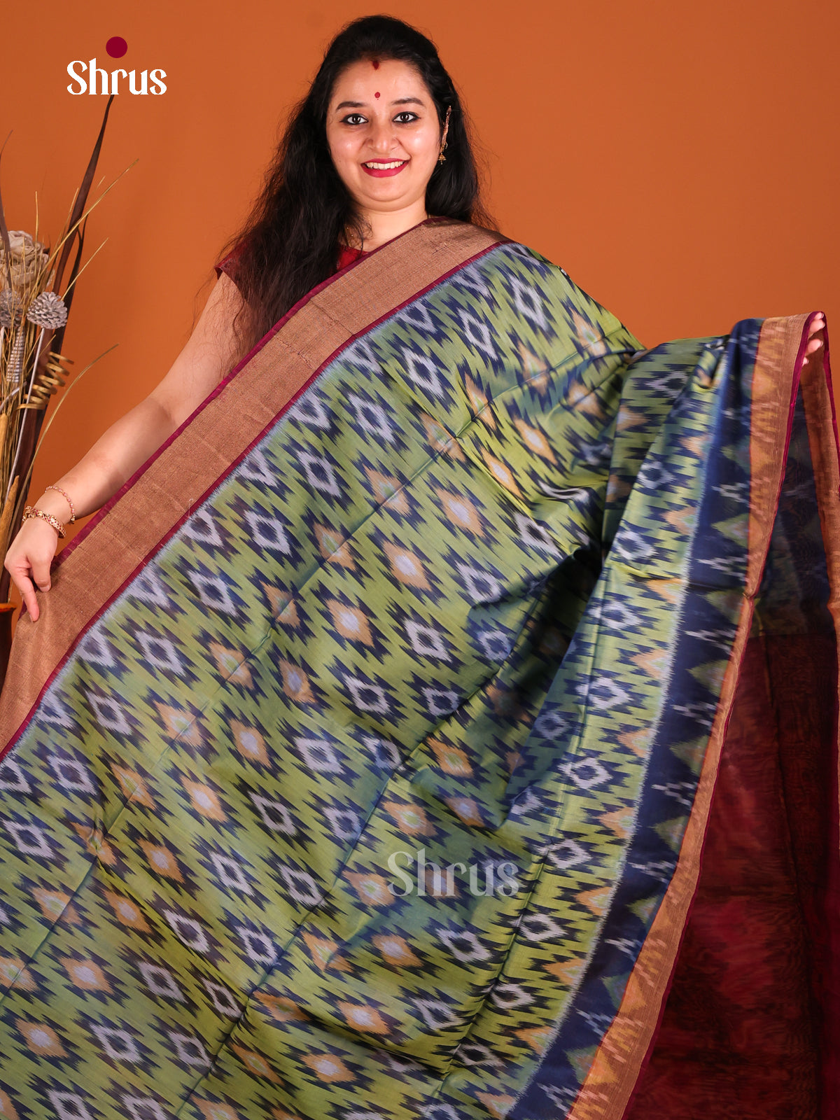 Green & Maroon - Pochampally sico Saree - Shop on Shrus.com