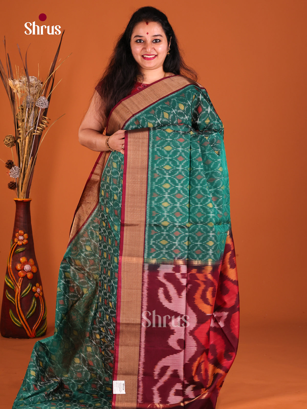 Green & Maroon - Pochampally sico Saree - Shop on Shrus.com
