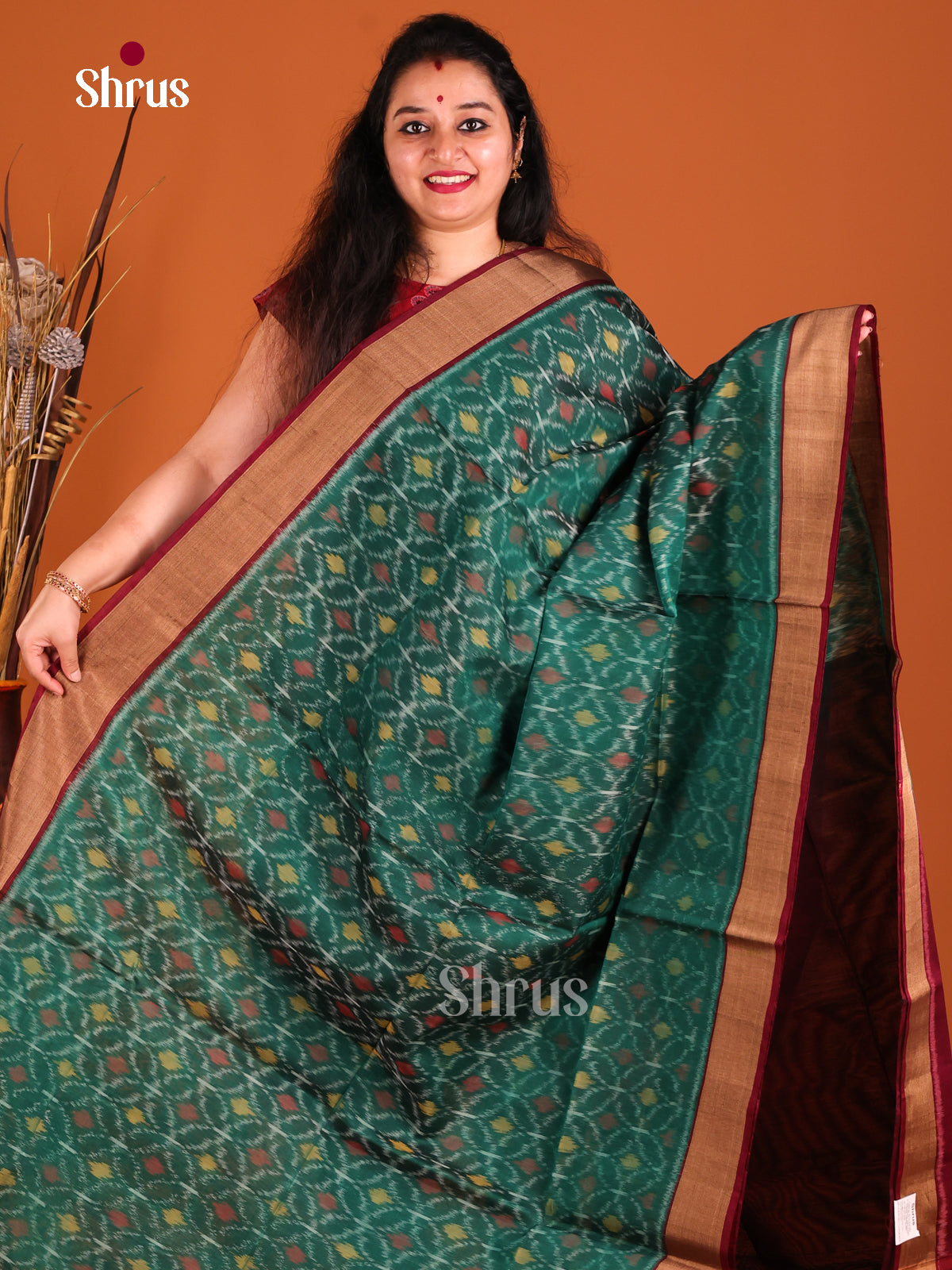 Green & Maroon - Pochampally sico Saree - Shop on Shrus.com