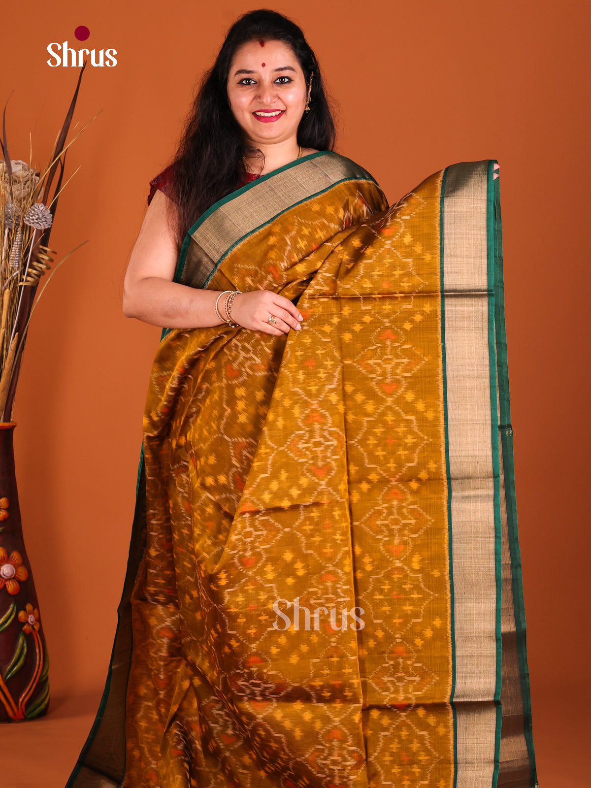 Mustard & Green - Pochampally sico Saree - Shop on Shrus.com