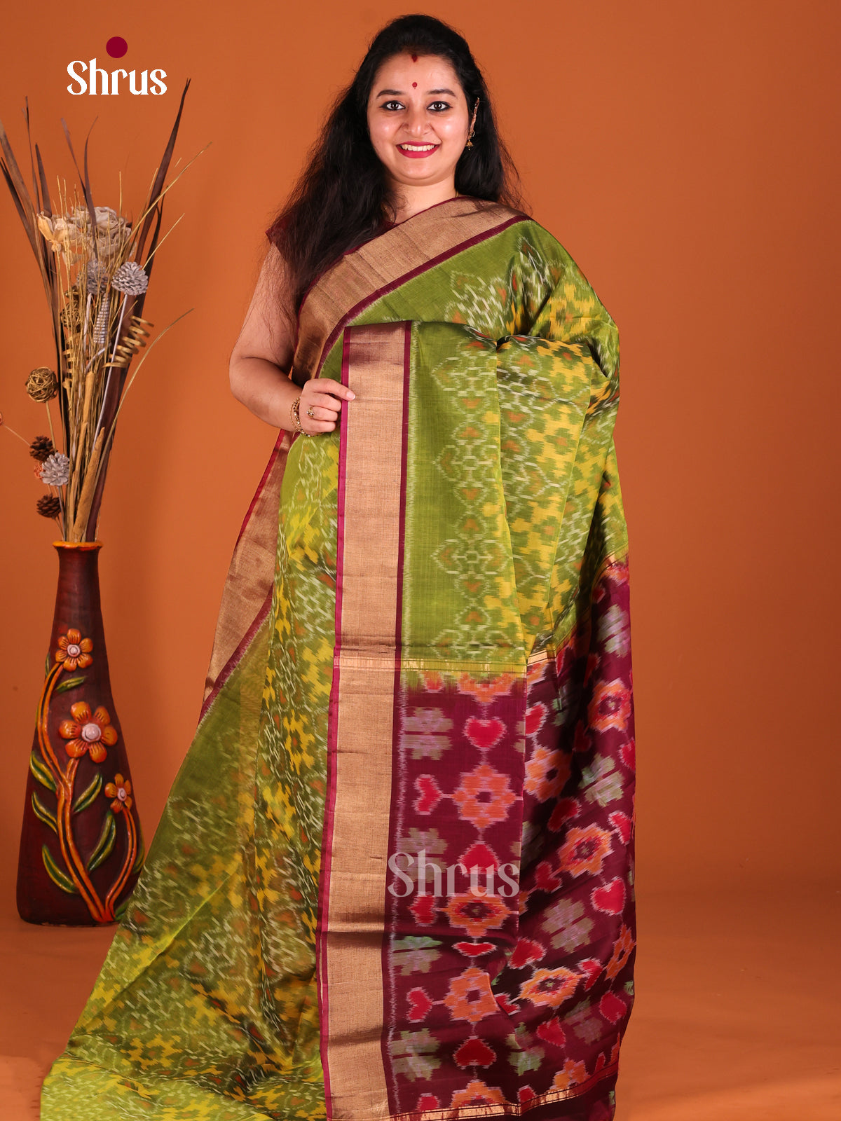 Green & Maroon - Pochampally sico Saree - Shop on Shrus.com