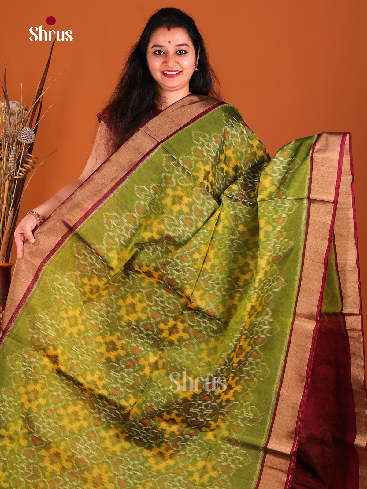 Green & Maroon - Pochampally sico Saree - Shop on Shrus.com