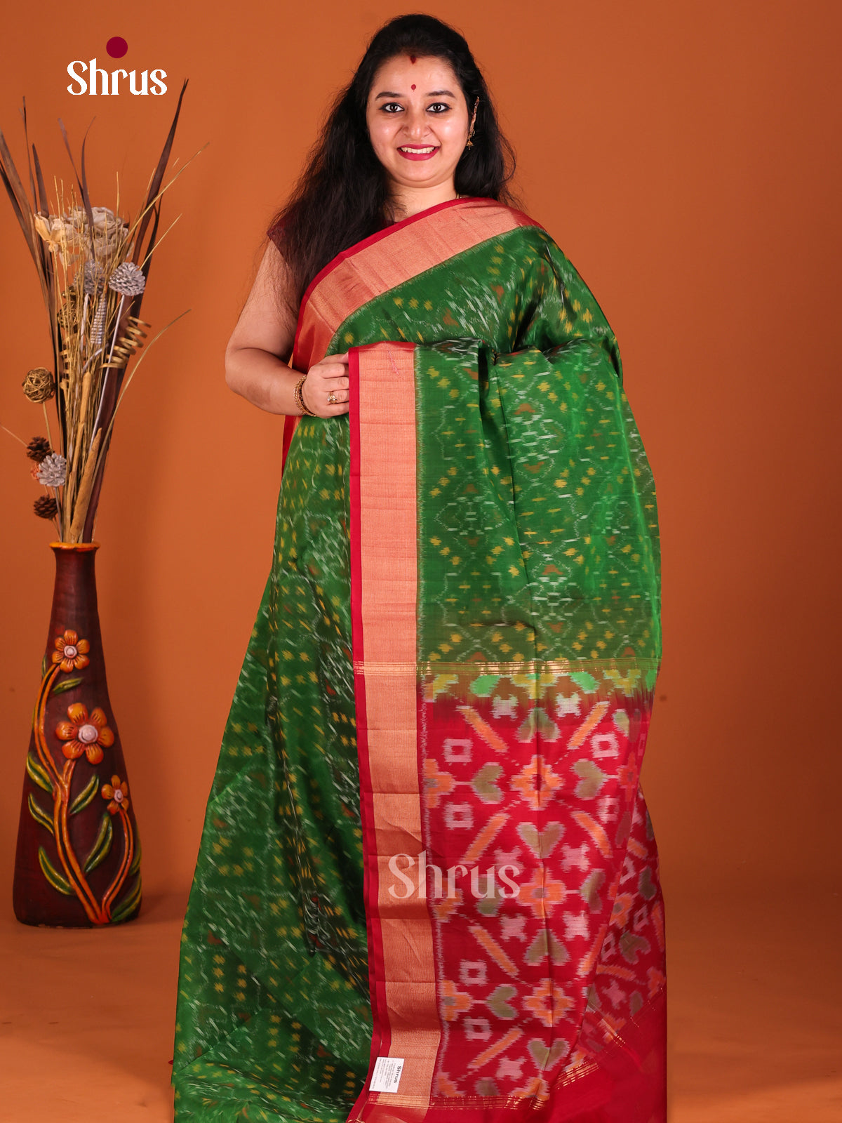 Green & Red - Pochampally sico Saree - Shop on Shrus.com