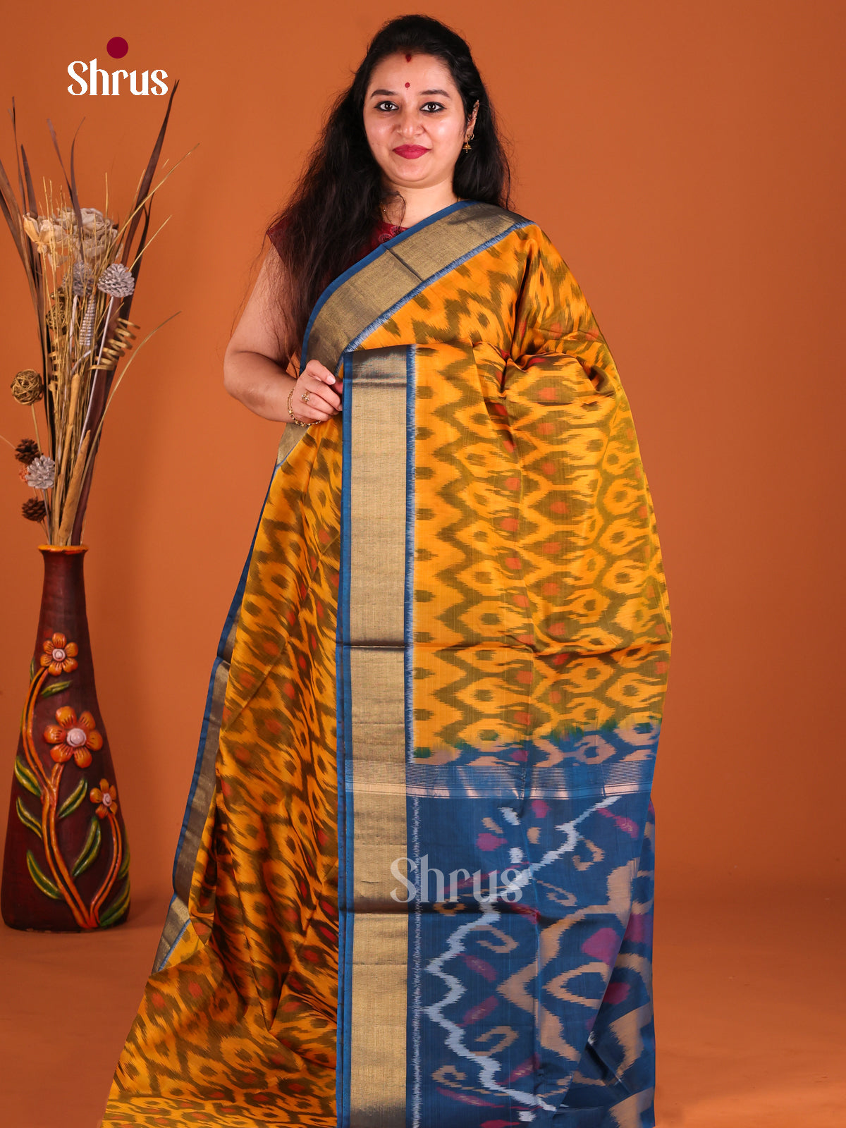 Mustard & Blue - Pochampally sico Saree - Shop on Shrus.com