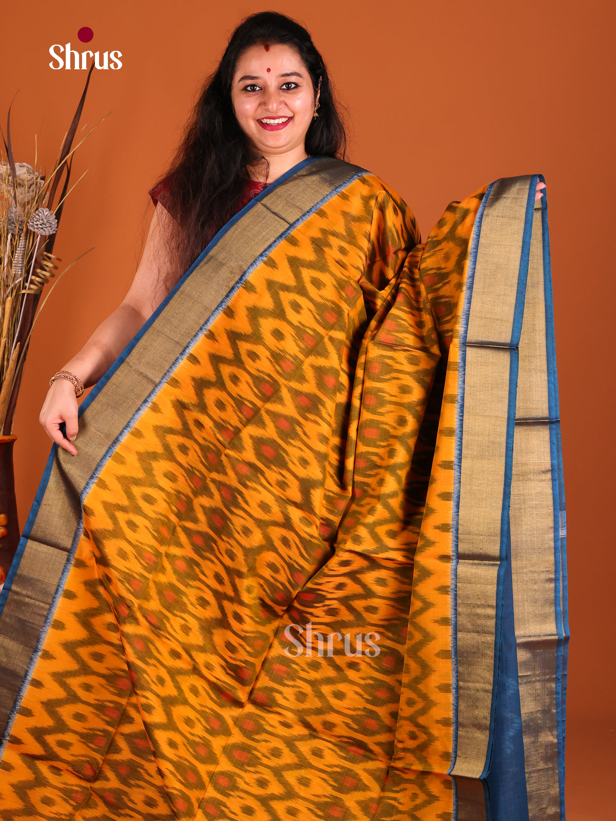 Mustard & Blue - Pochampally sico Saree - Shop on Shrus.com