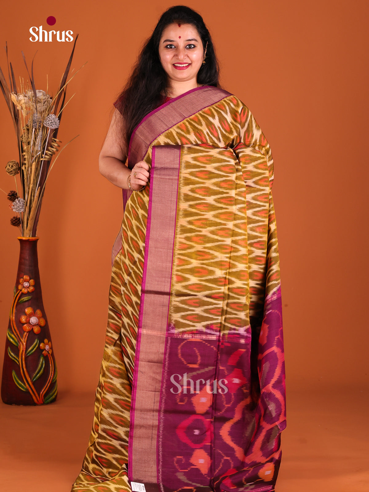 Mustard & Purple- Pochampally sico Saree - Shop on Shrus.com