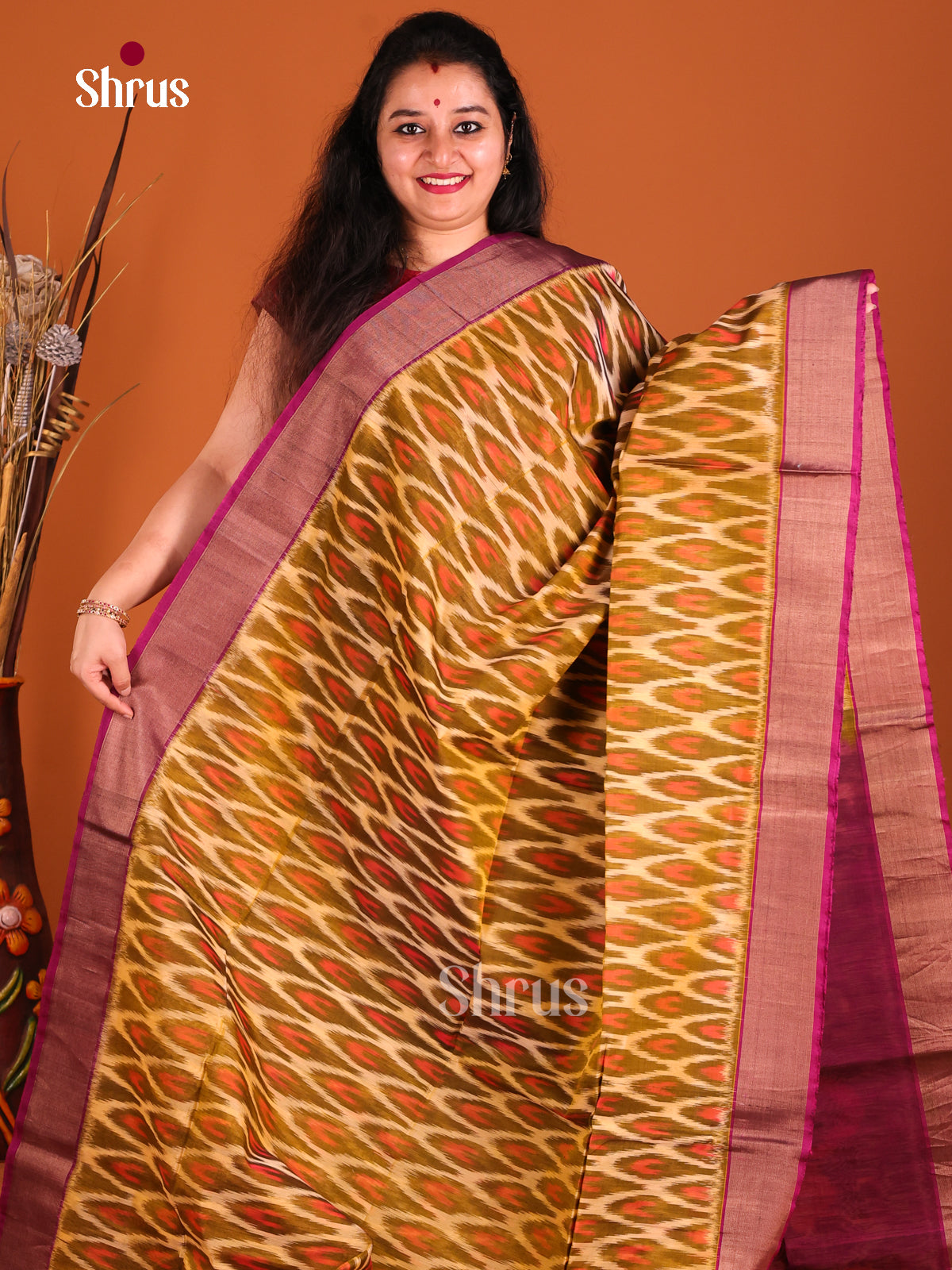 Mustard & Purple- Pochampally sico Saree - Shop on Shrus.com