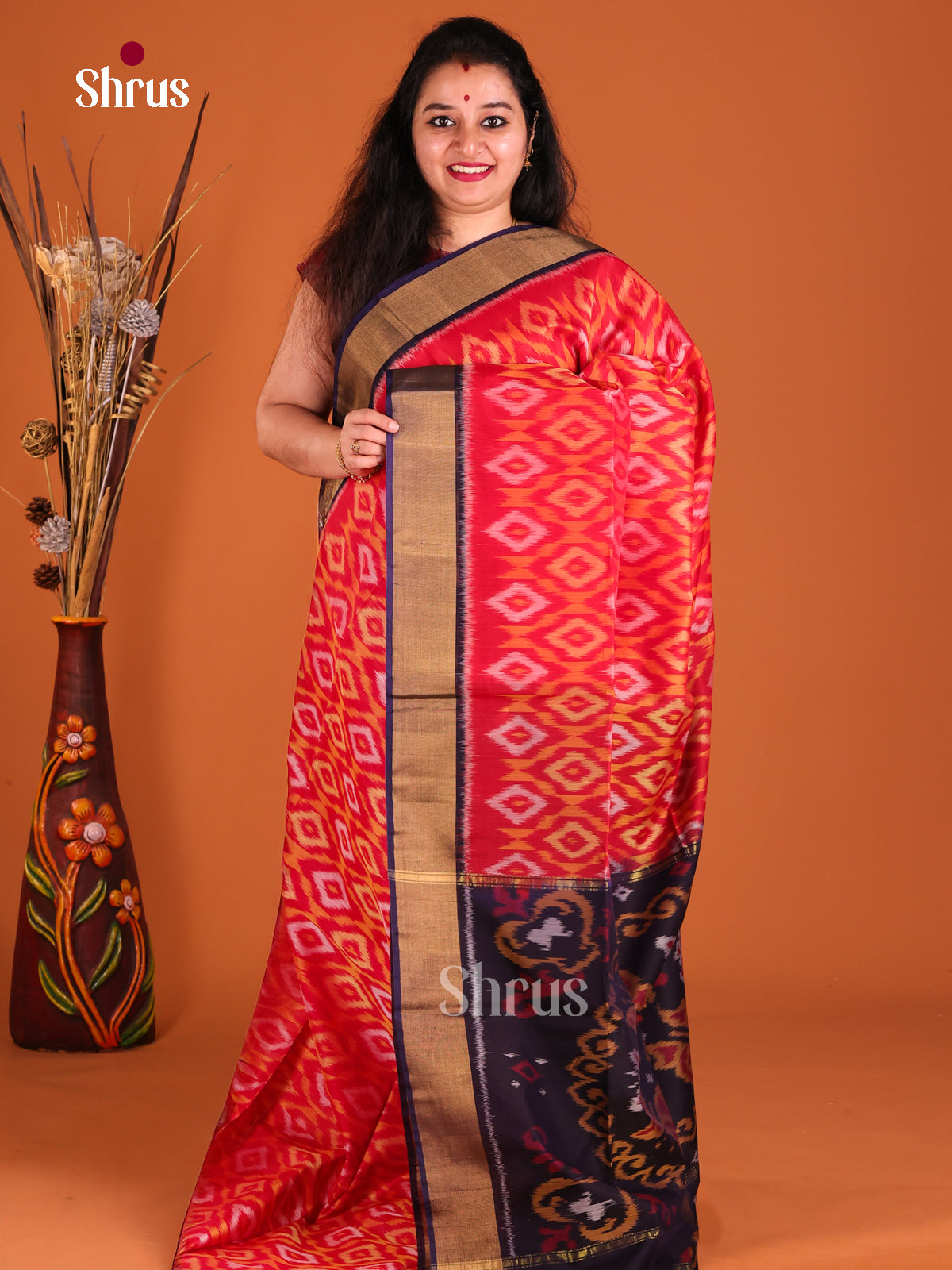 Red & Blue- Pochampally sico Saree - Shop on Shrus.com
