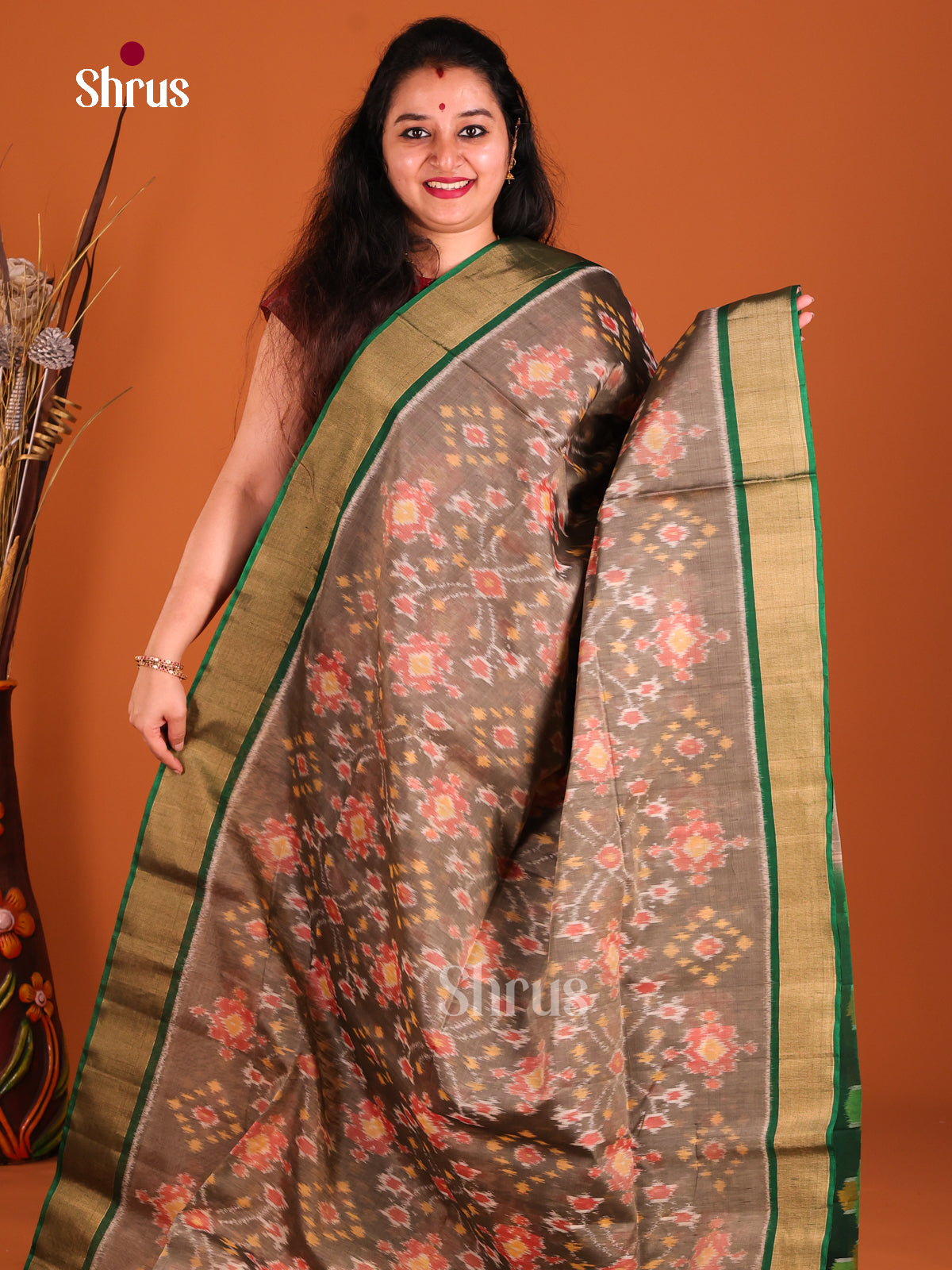 Grey & Green - Pochampally sico Saree - Shop on Shrus.com