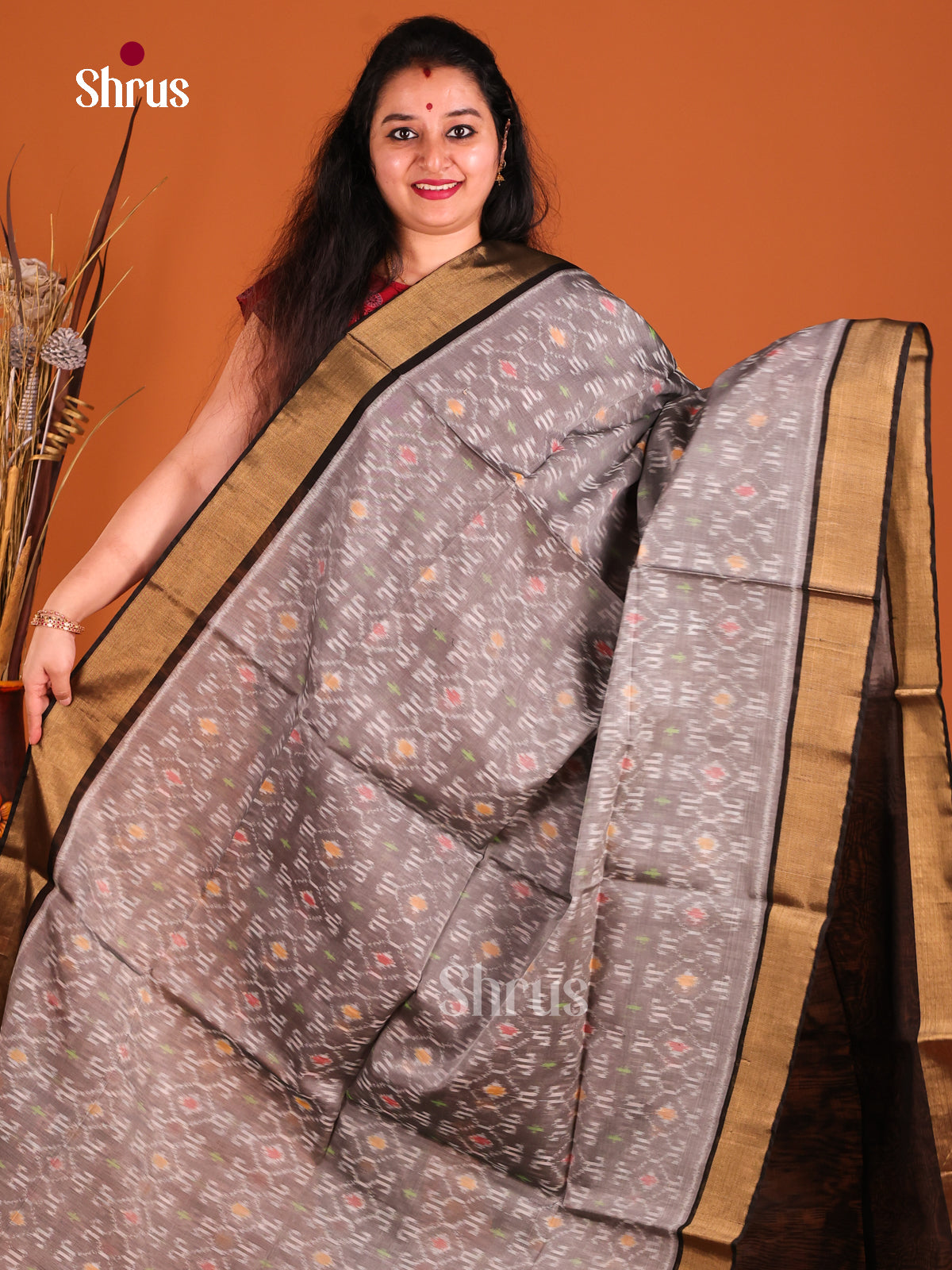 Grey & Black- Pochampally sico Saree - Shop on Shrus.com