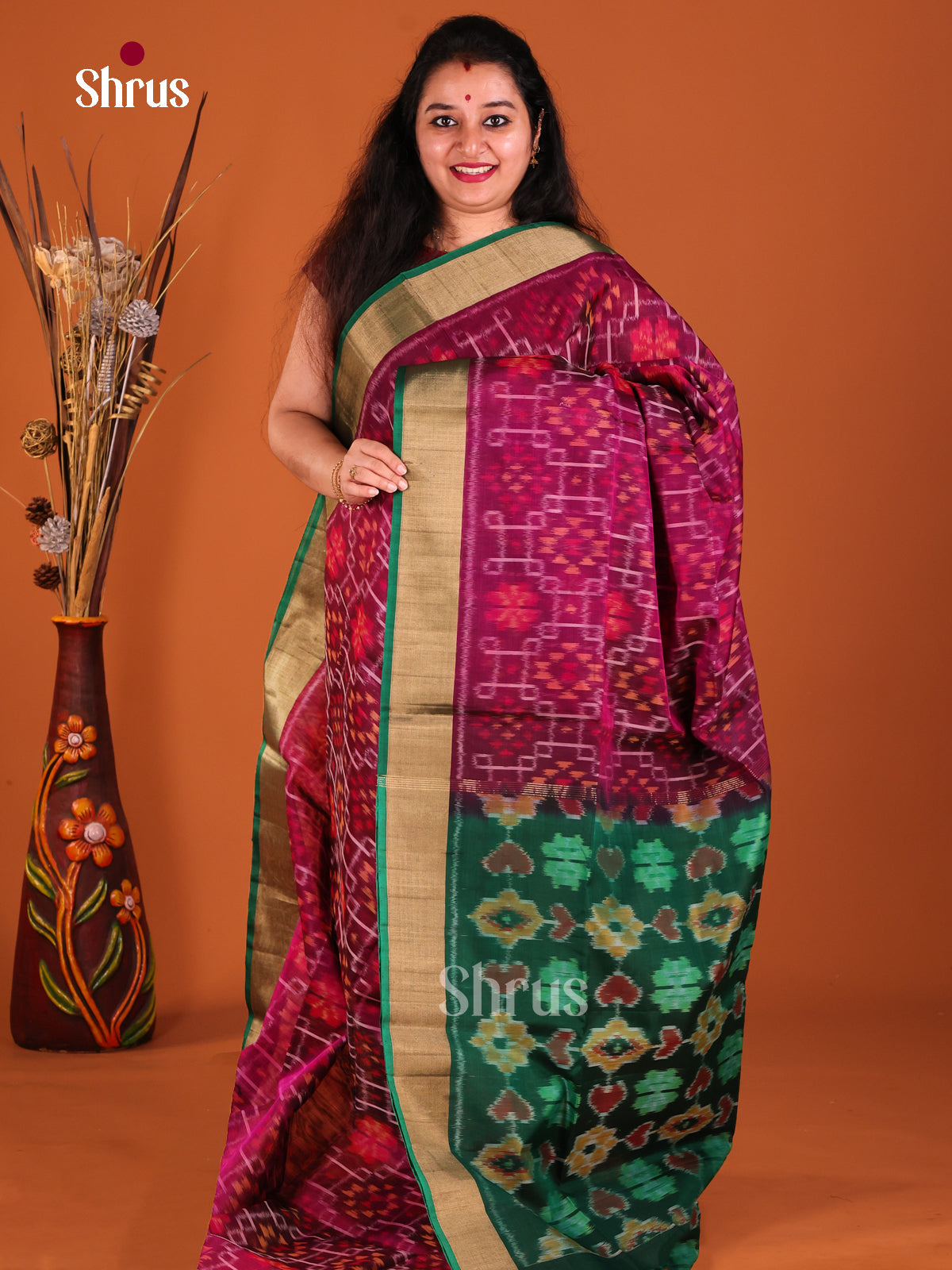 Purple & Green Pochampally ikkat silk cotton Saree