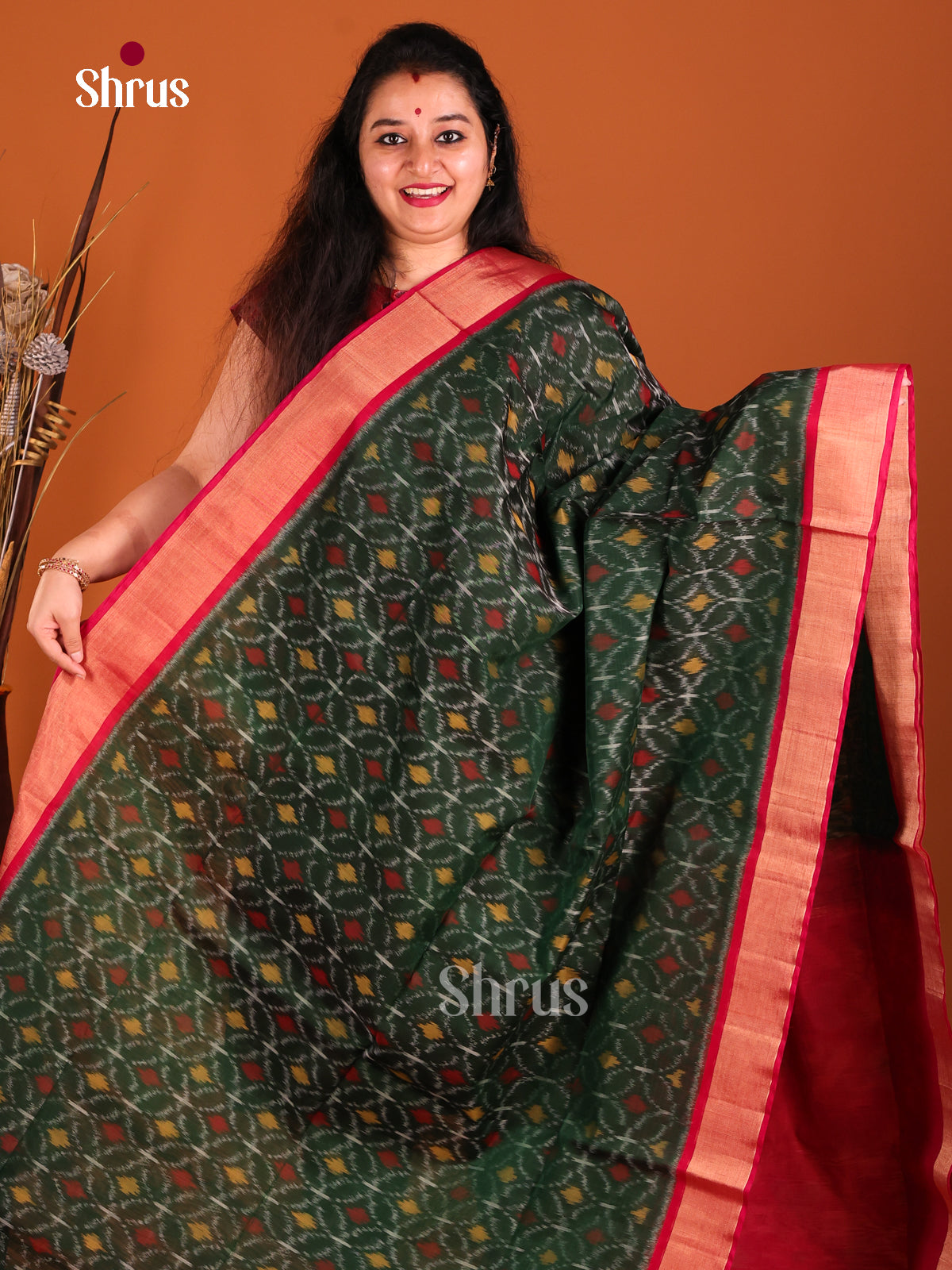 Green & Red - Pochampally sico Saree - Shop on Shrus.com