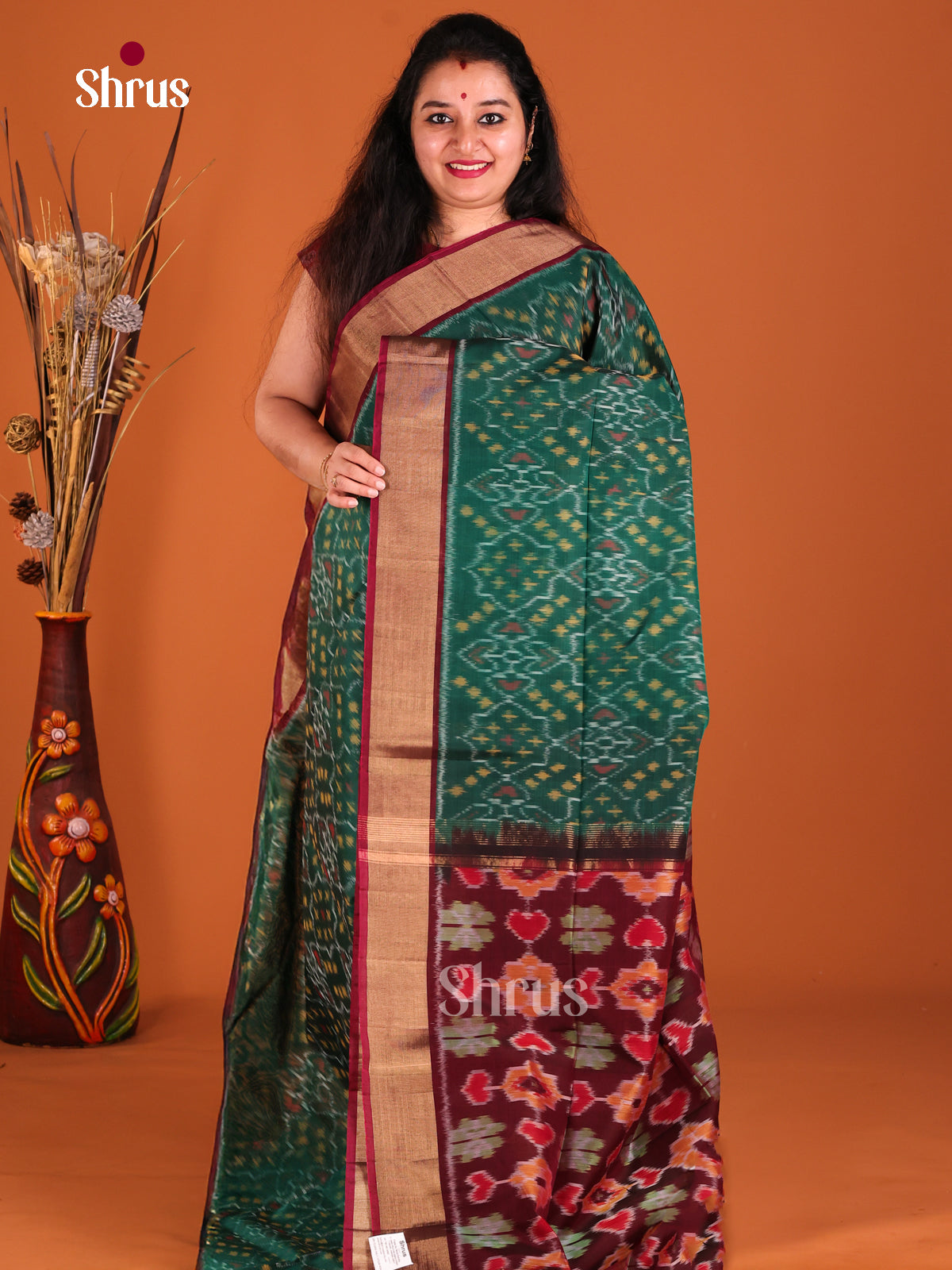 Green & Maroon- Pochampally sico Saree - Shop on Shrus.com
