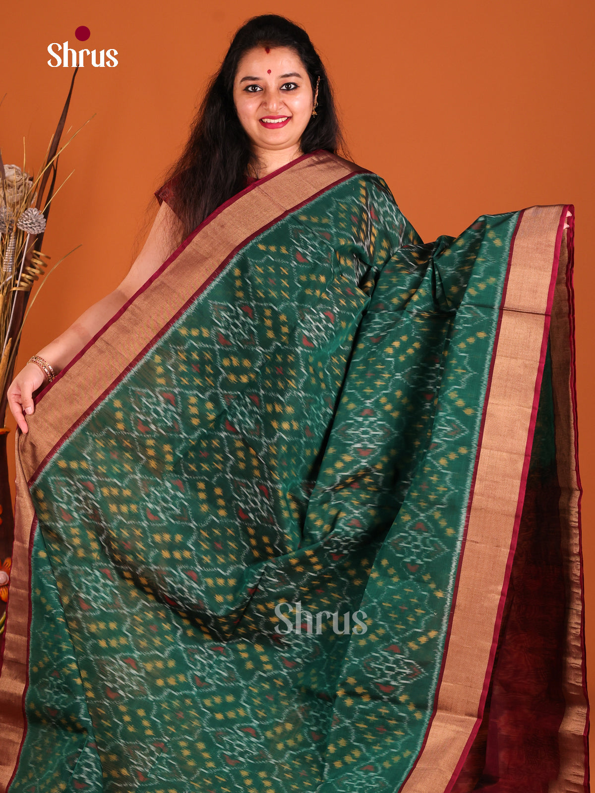 Green & Maroon- Pochampally sico Saree - Shop on Shrus.com