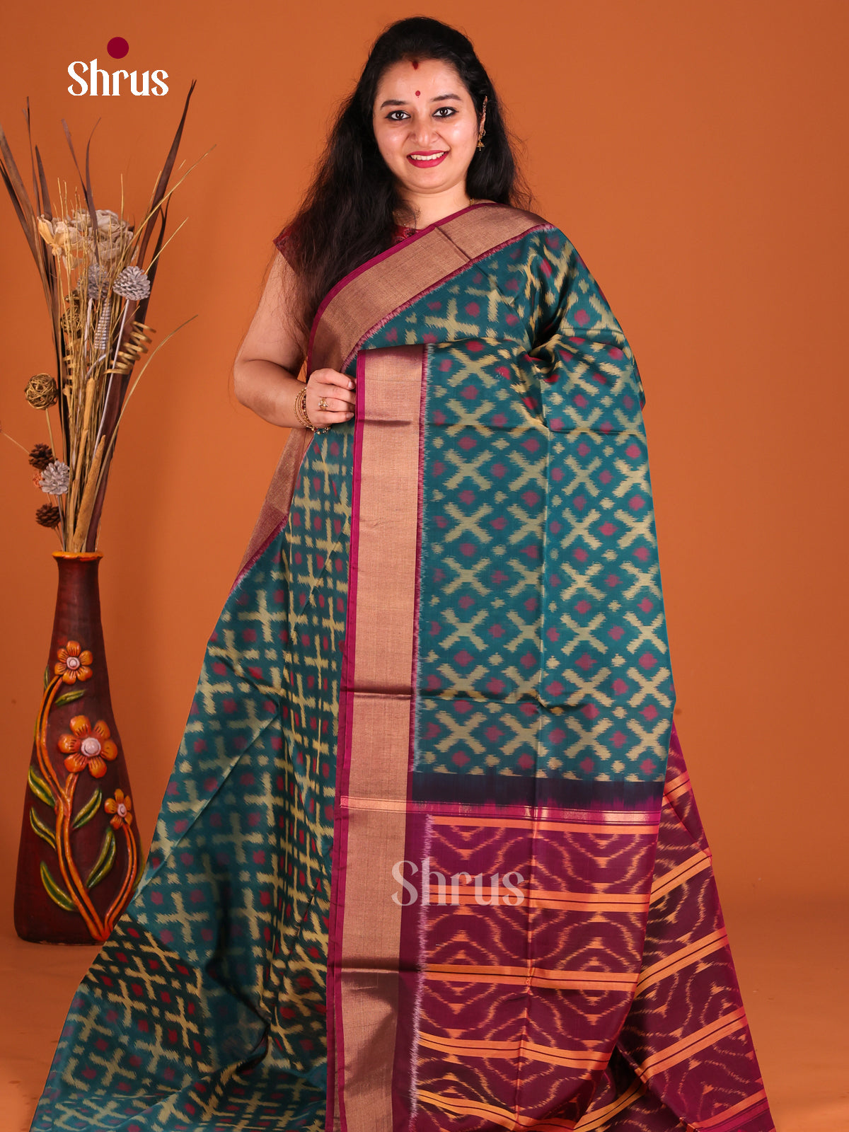 Peacock Blue & Maroon- Pochampally sico Saree - Shop on Shrus.com