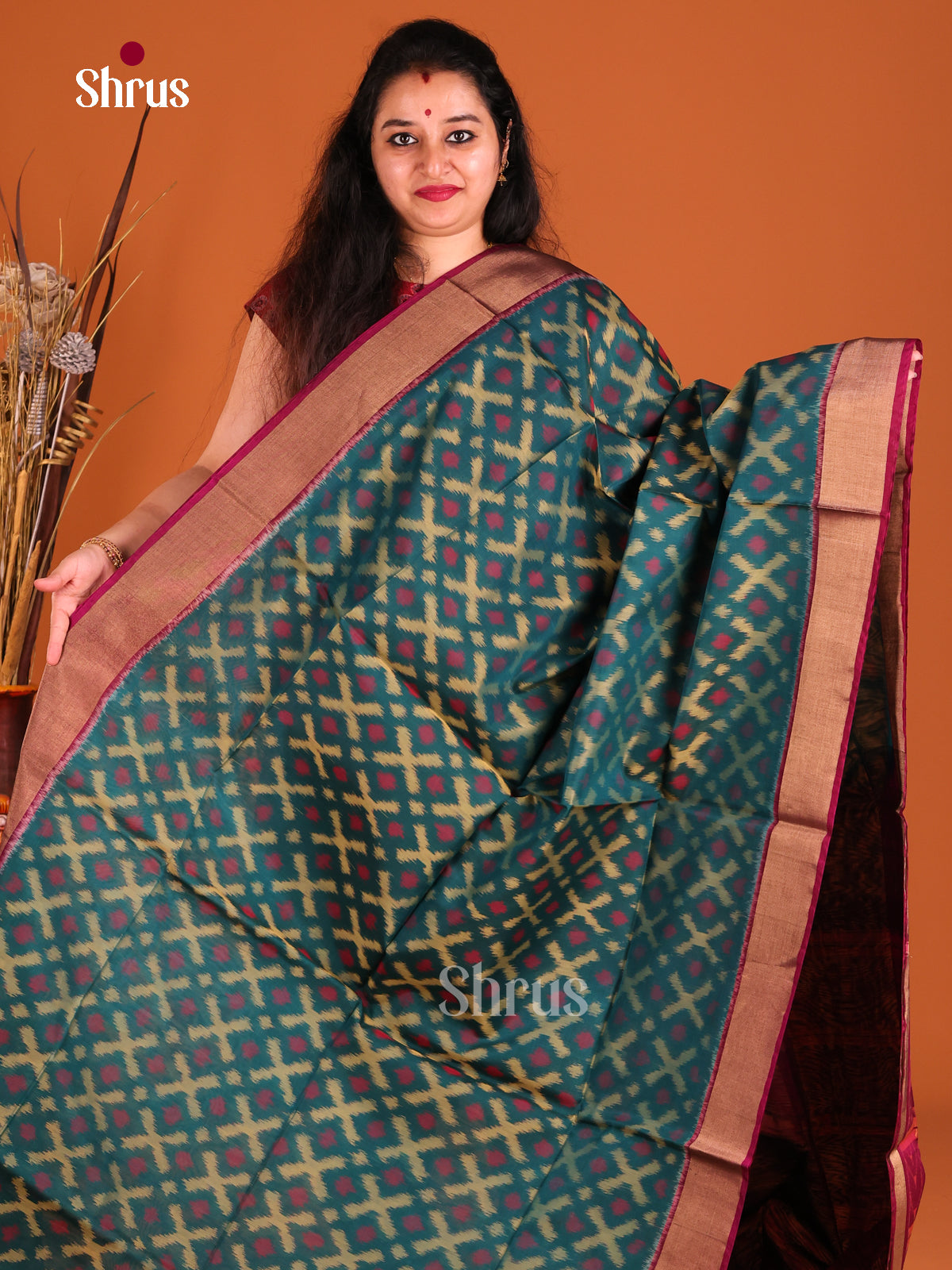 Peacock Blue & Maroon- Pochampally sico Saree - Shop on Shrus.com