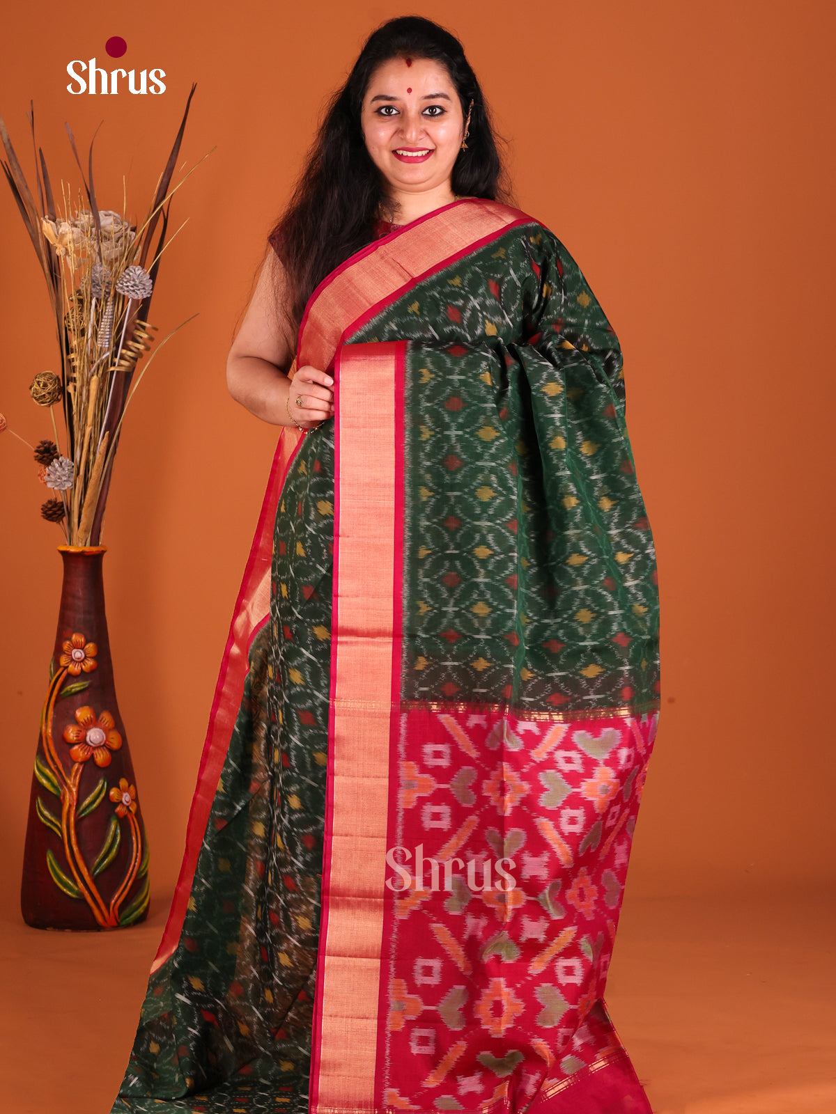 Green & Red - Pochampally sico Saree - Shop on Shrus.com