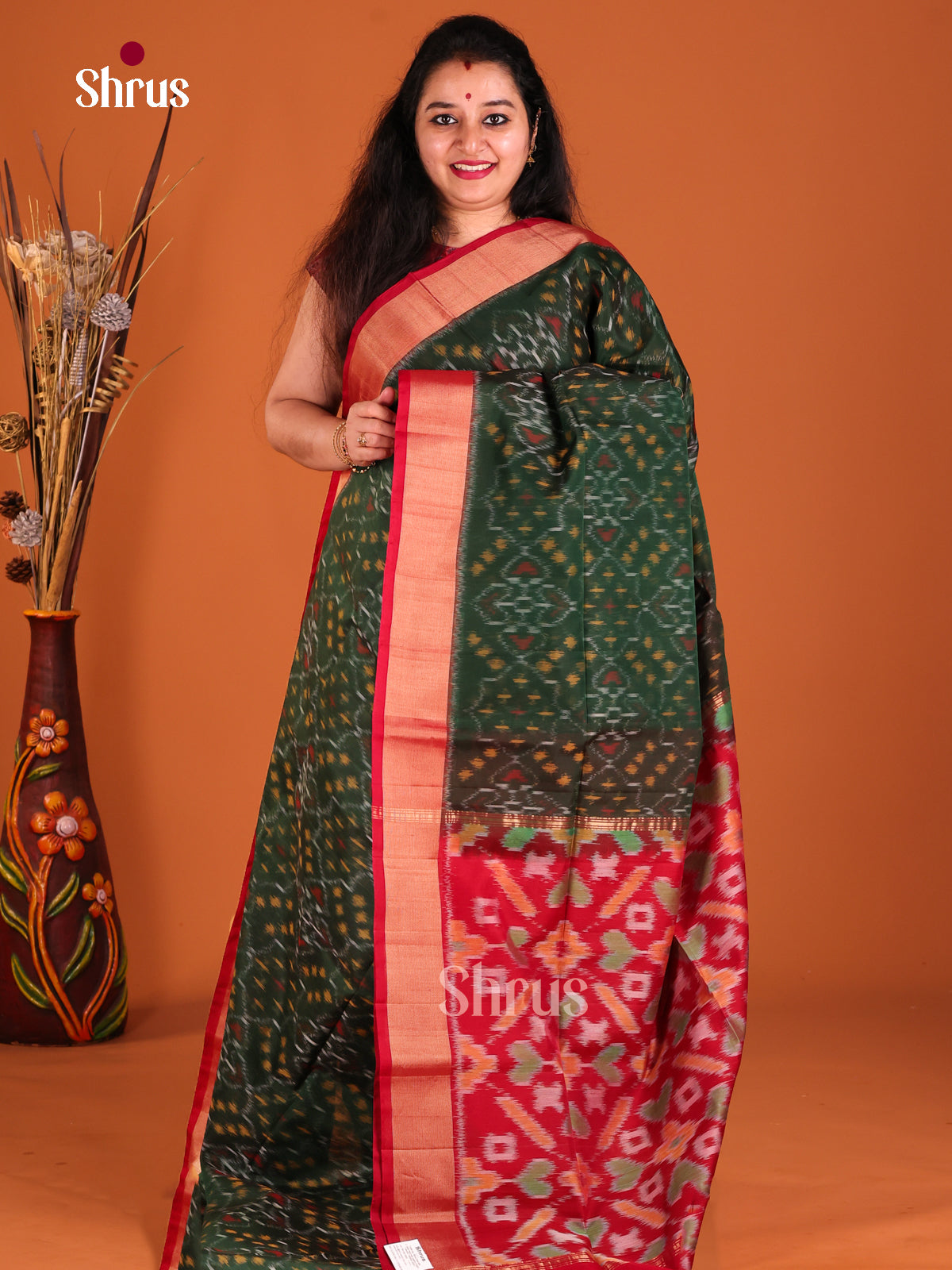 Green & Red - Pochampally sico Saree - Shop on Shrus.com