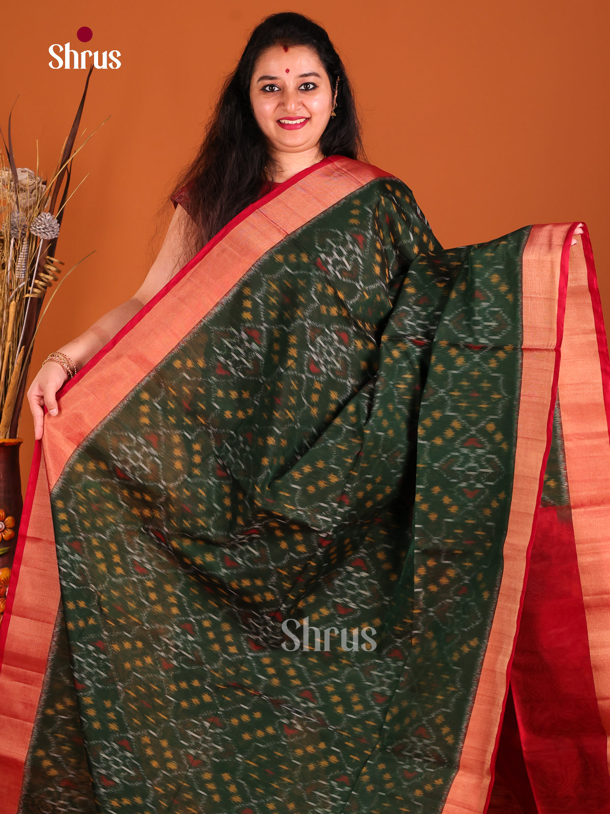 Green & Red - Pochampally sico Saree - Shop on Shrus.com
