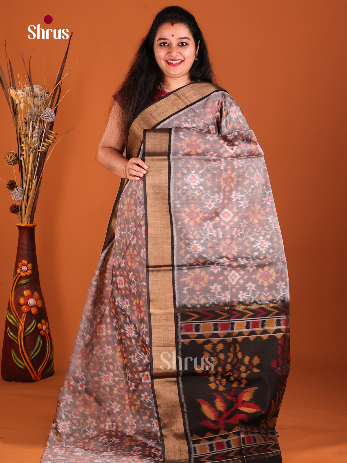 Grey & Black - Pochampally sico Saree - Shop on Shrus.com