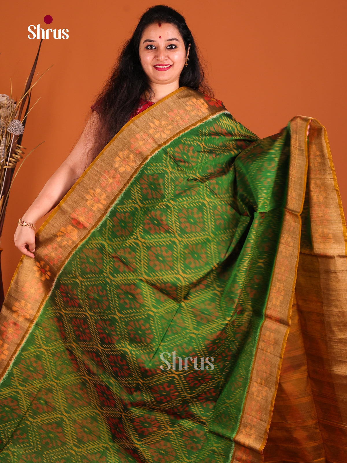 Green & Mustard - Pochampally sico Saree - Shop on Shrus.com