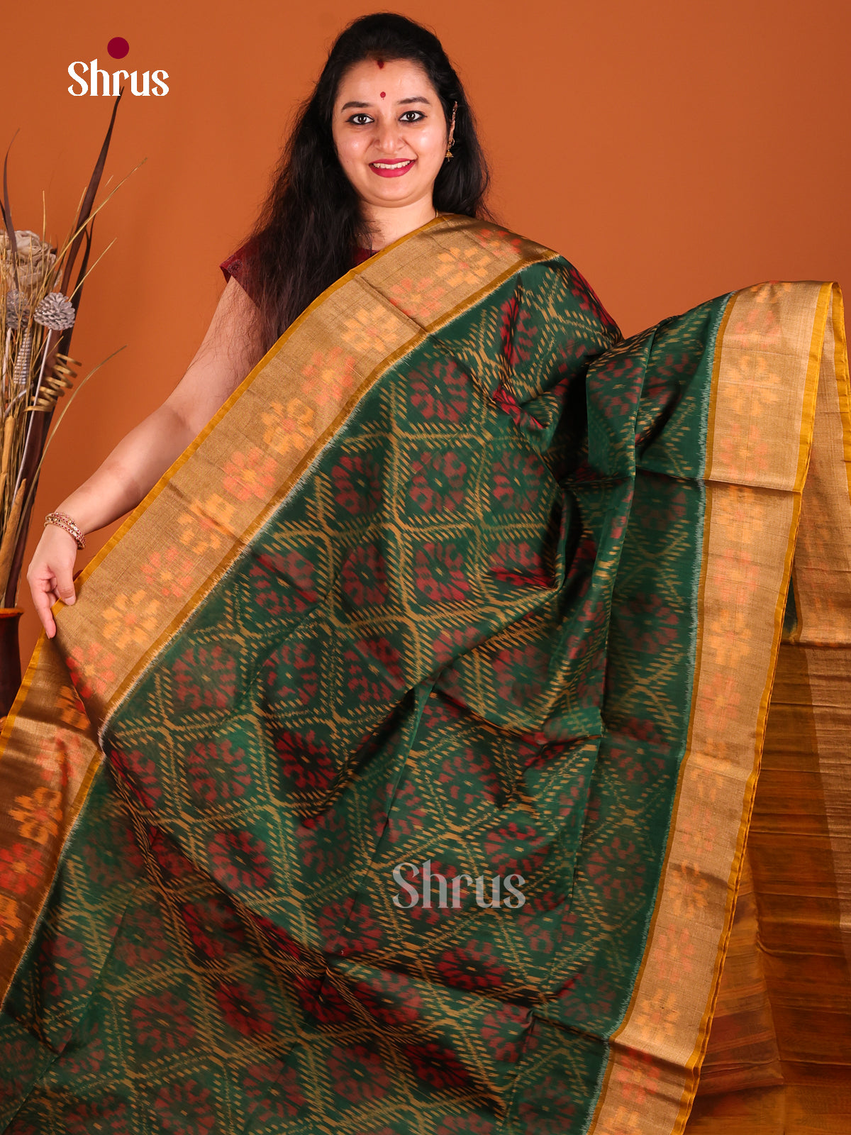 Green & Mustard - Pochampally sico Saree - Shop on Shrus.com