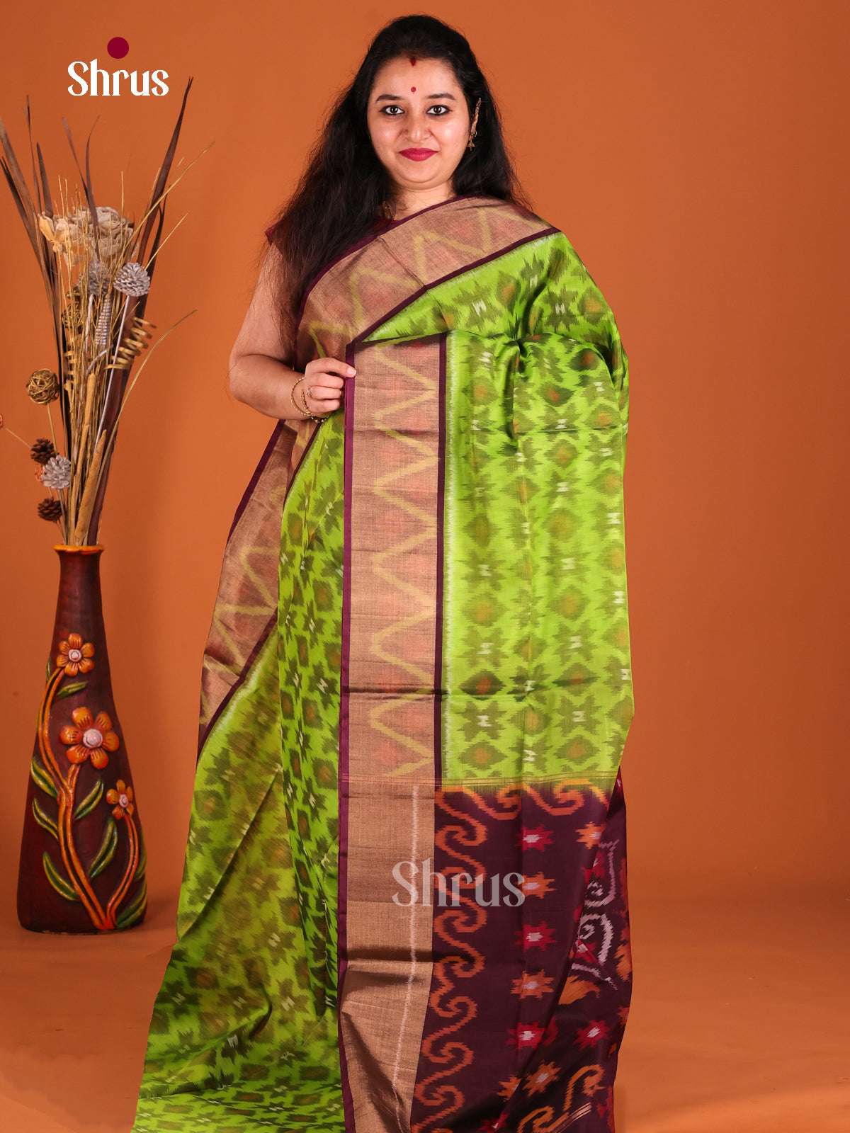 Green & Brown - Pochampally sico Saree - Shop on Shrus.com