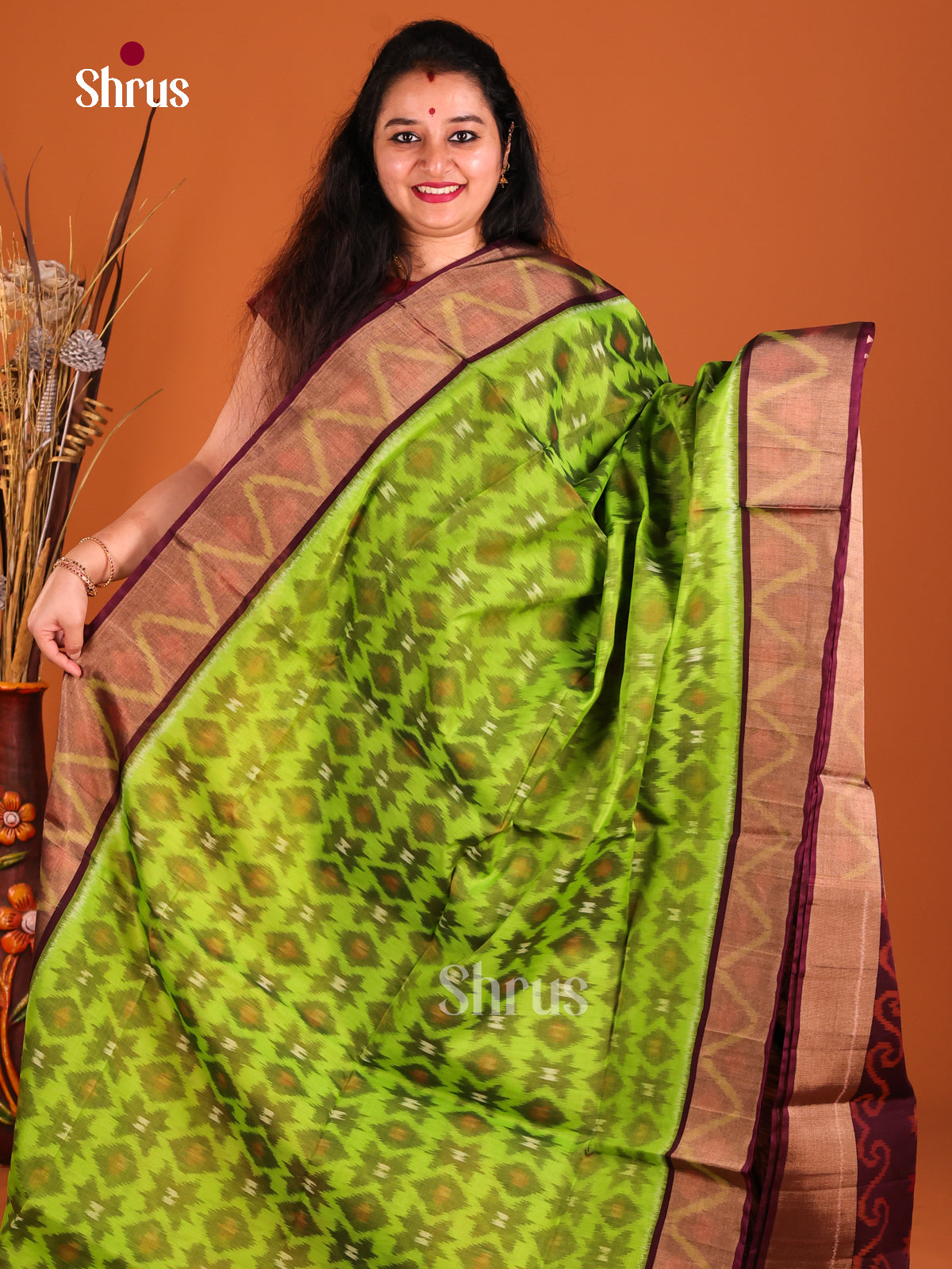 Green & Brown - Pochampally sico Saree - Shop on Shrus.com
