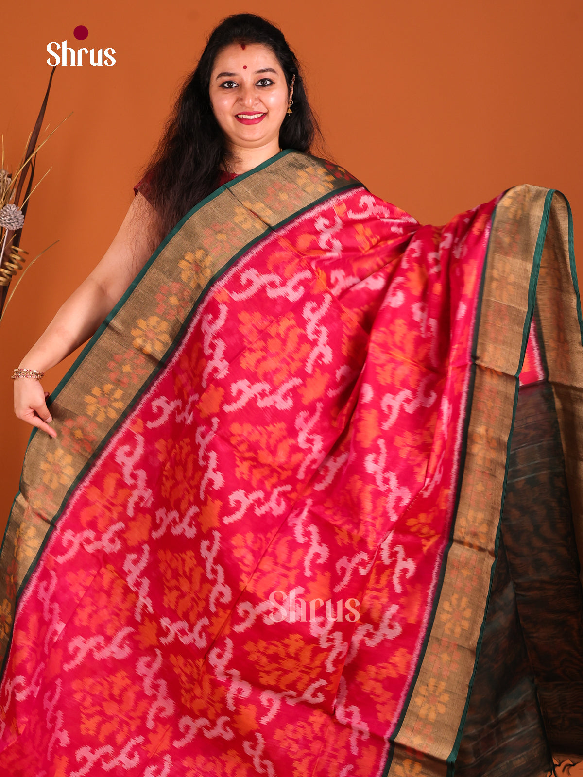 Pink & Green - Pochampally sico Saree - Shop on Shrus.com