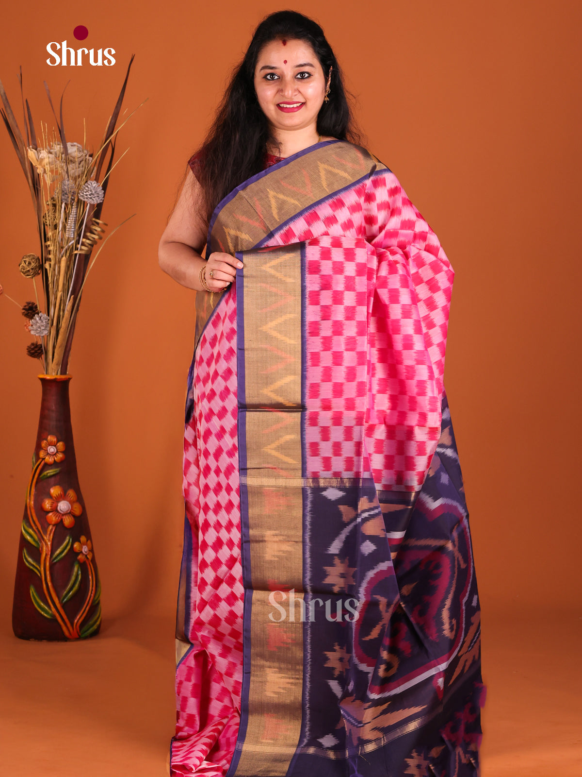 Pink & Blue - Pochampally ikkat silk cotton Saree