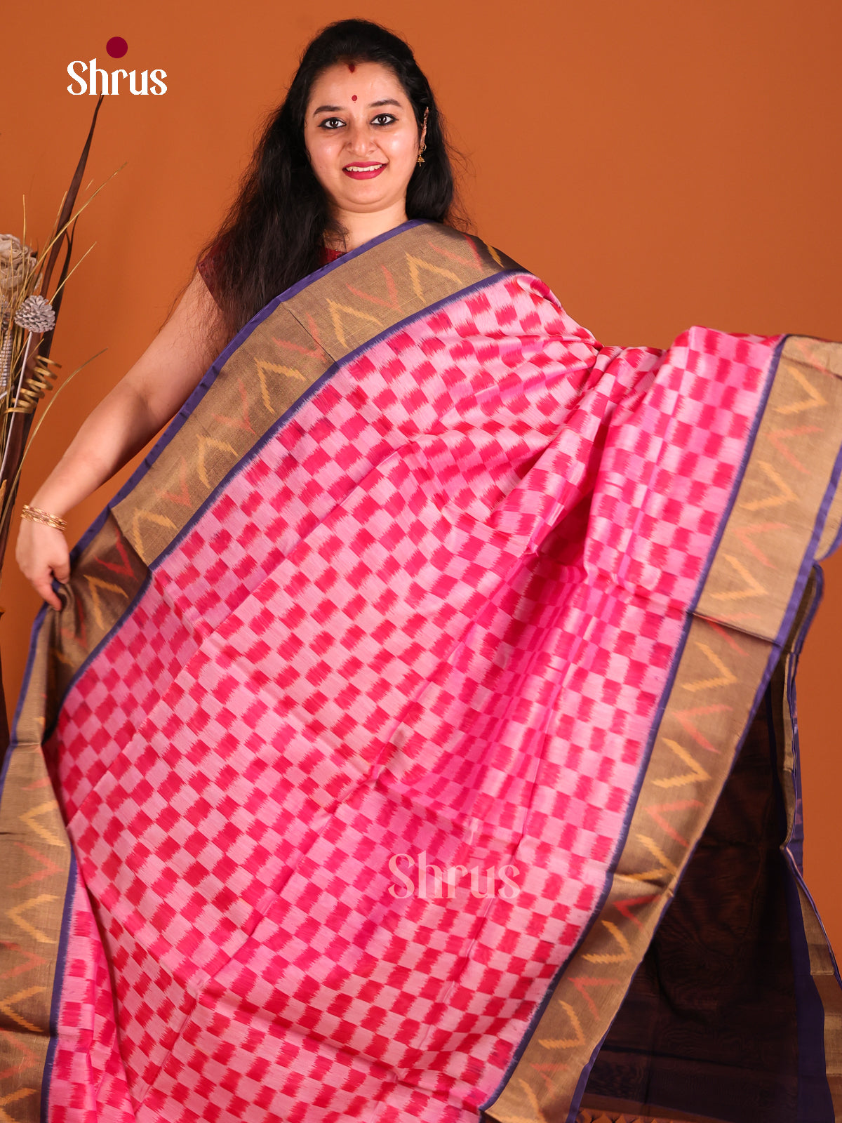 Pink & Blue - Pochampally ikkat silk cotton Saree -1