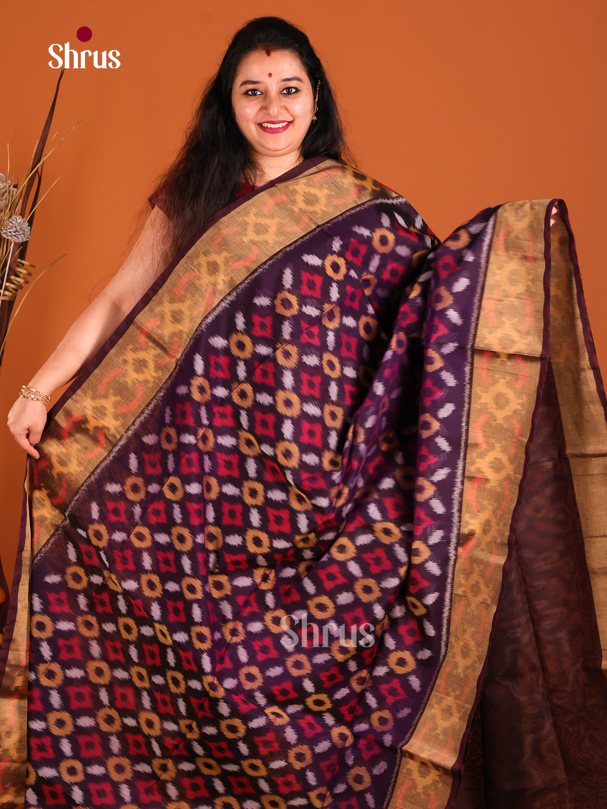 Violet & Maroon - Pochampally ikkat silk cotton Saree -1