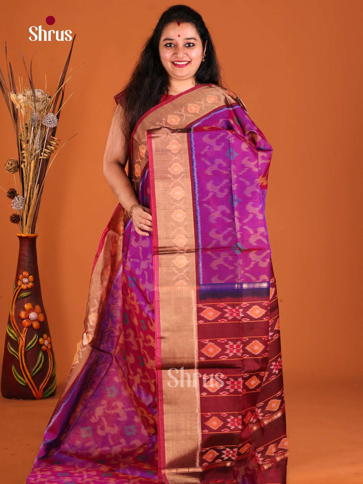Purple & Maroon - Pochampally sico Saree - Shop on Shrus.com