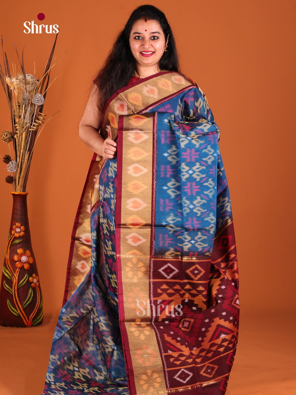 Blue & Maroon - Pochampally sico Saree